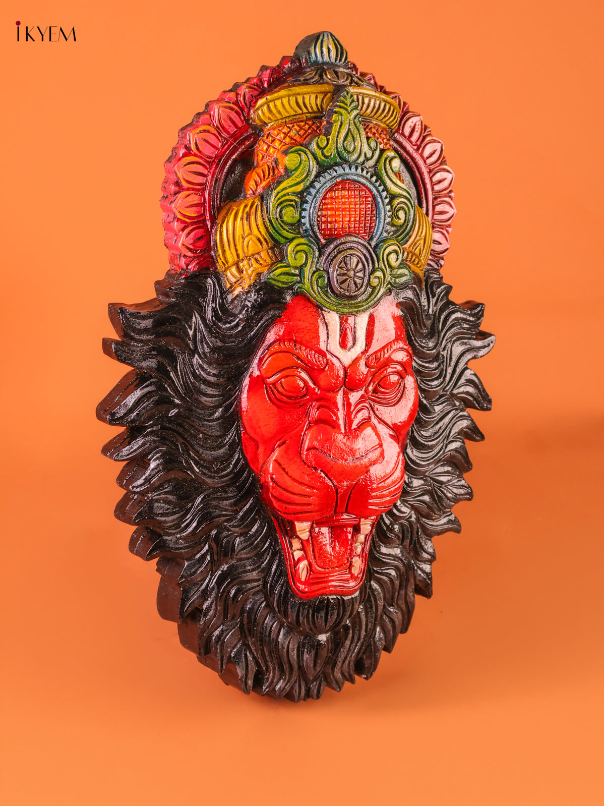 Vibrant Hand Painted Lord Narasimha Wooden Face Mask 1