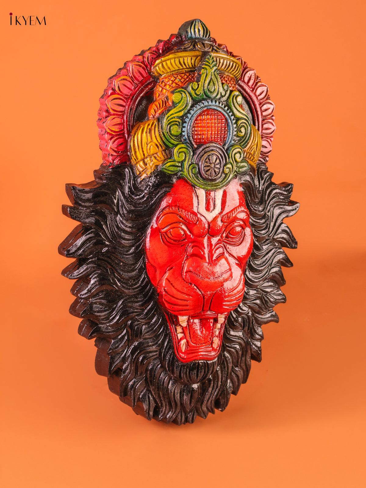 Vibrant Hand Painted Lord Narasimha Wooden Face Mask 1