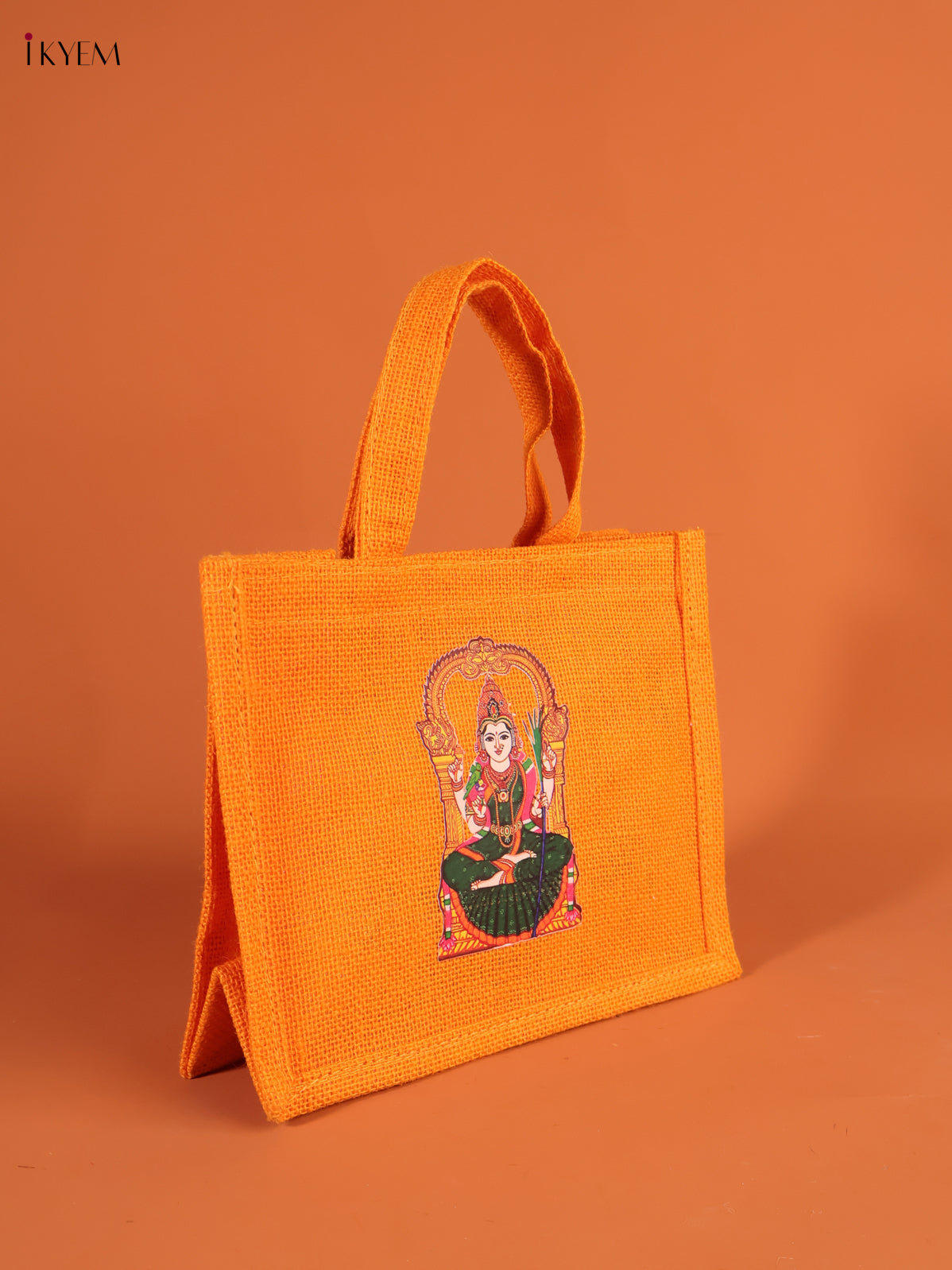 Vivid Goddess Kamatchi Printed Orange Jute Bag With Transparent Window 1