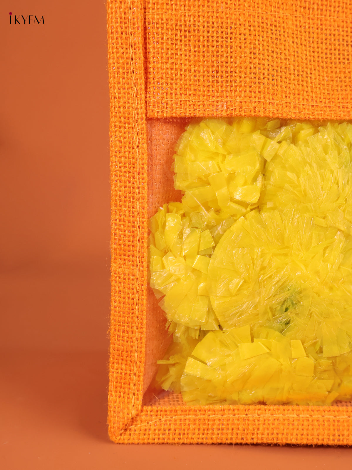 Vivid Goddess Kamatchi Printed Orange Jute Bag With Transparent Window 3