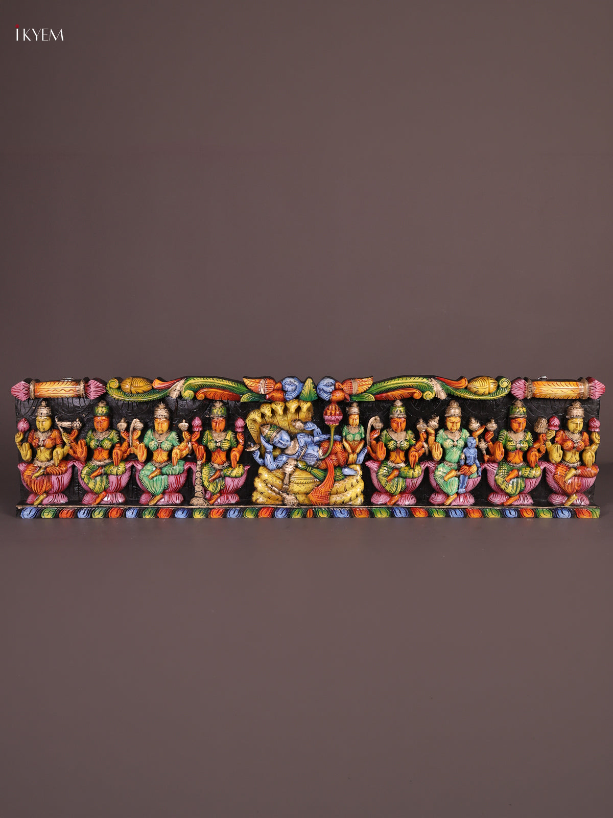 Vivid Hand Painted Vishnu & Astalakshmi Wooden Panel