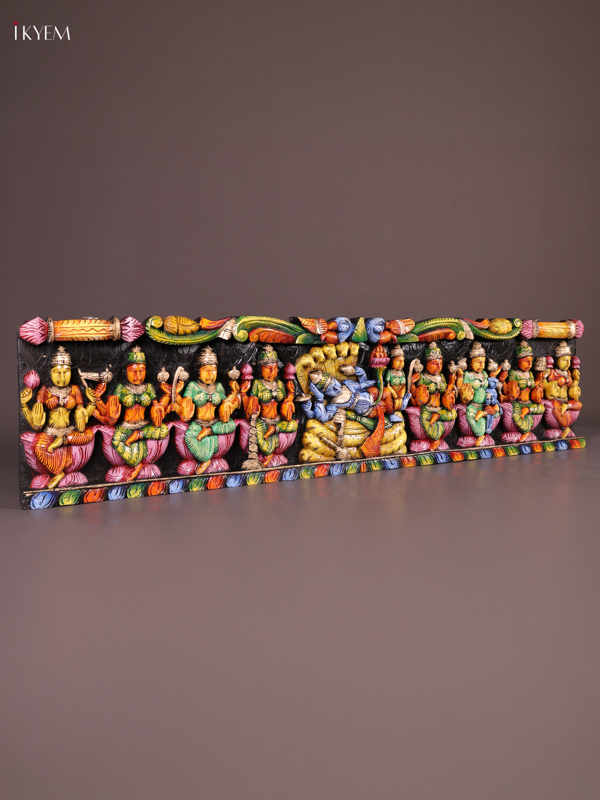 Vivid Hand Painted Vishnu & Astalakshmi Wooden Panel 1