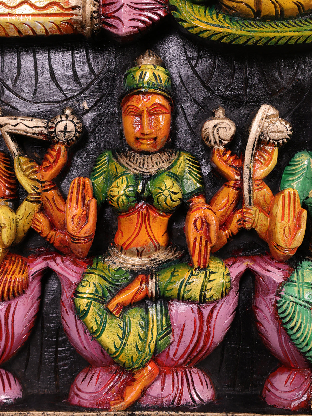 Vivid Hand Painted Vishnu & Astalakshmi Wooden Panel 3
