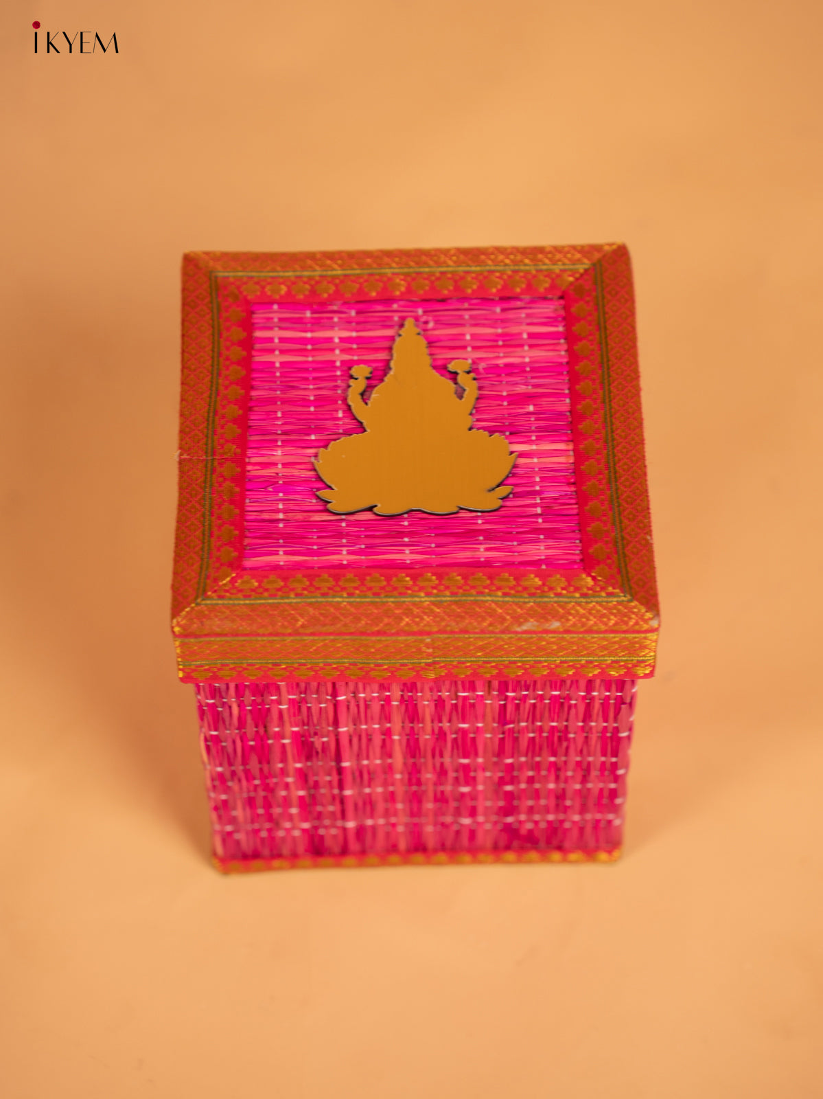 Vivid Pink Korai Gift Box with Net Potli & Lakshmi Motif 2
