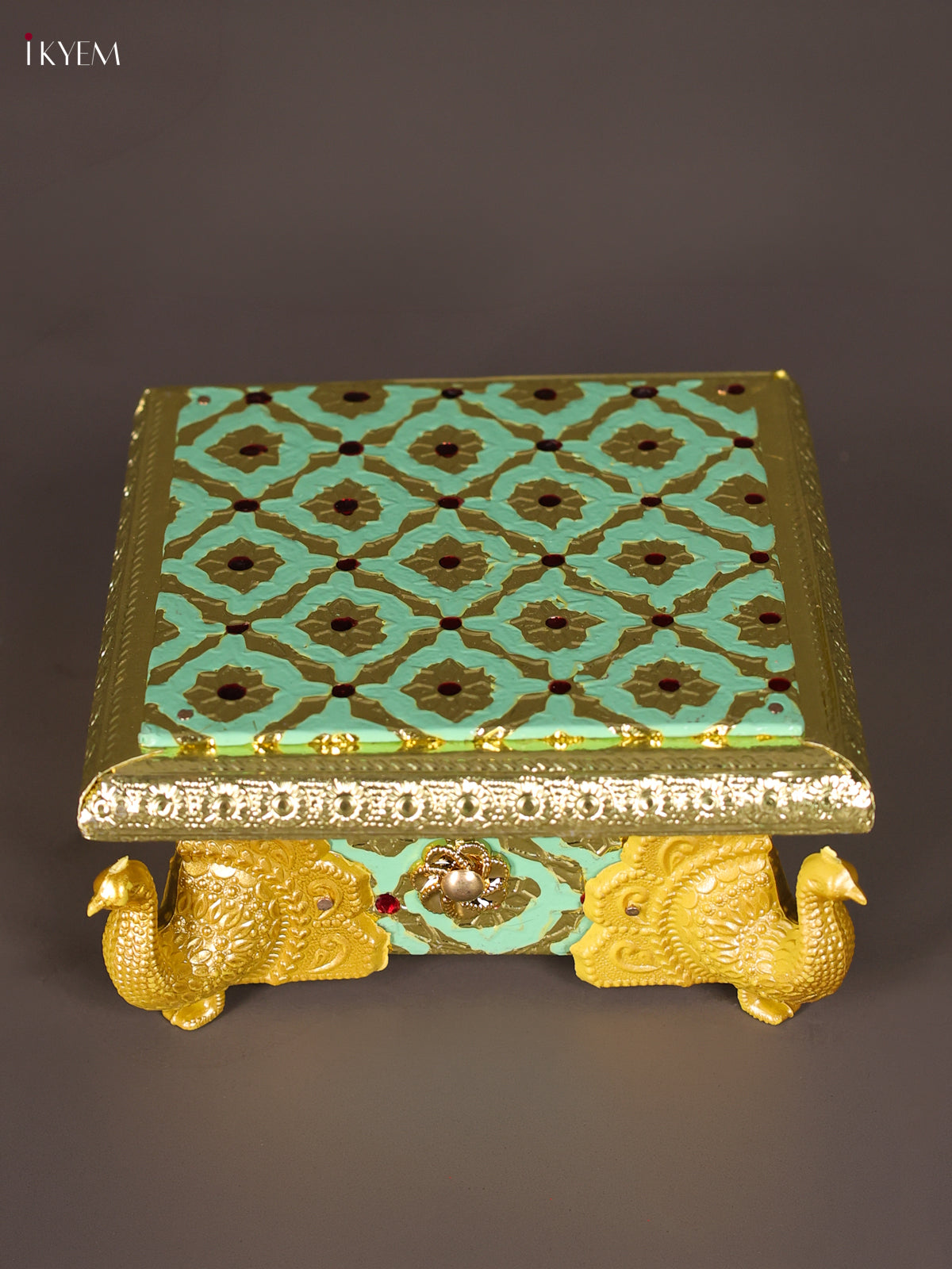 Vivid Pista Green Meenakari Manai with Peacock Embossed Legs