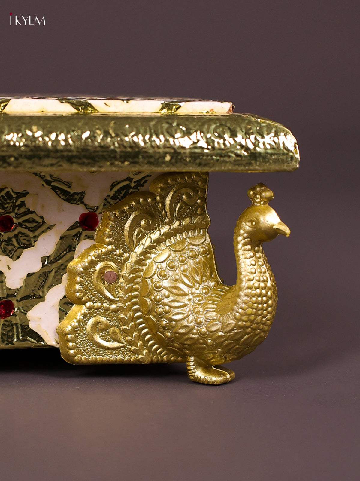 White Meenakari Printed Manai with Peacock Embossed Legs 1