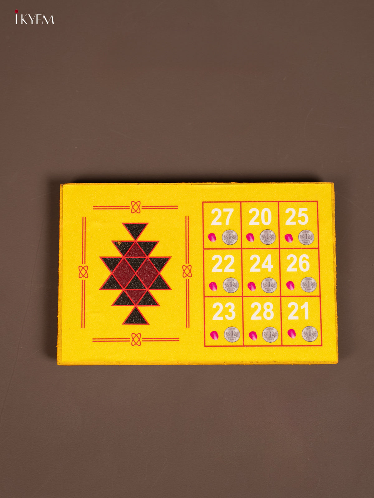 Yellow Wooden Manai With Kubera Yantra & Kubera Kolam Print