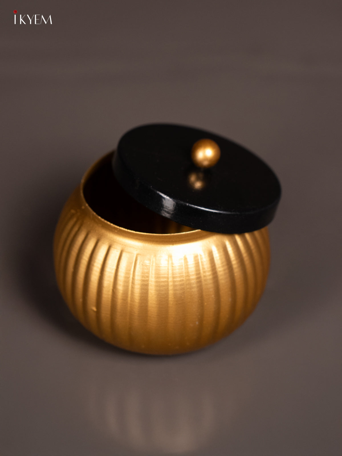 3.5 Inch Gold Ribbed Metal Kitchen Jar with Black Lid 