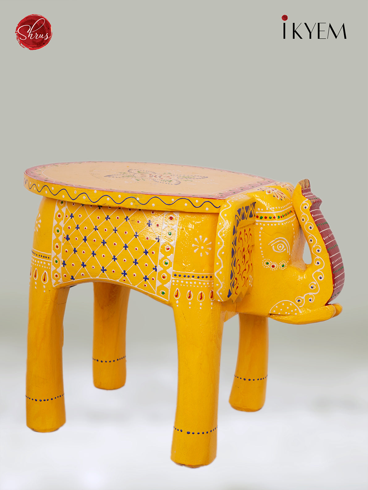 Wooden Hand Painted Elephant Stool - 11.5 Inch -3I08274