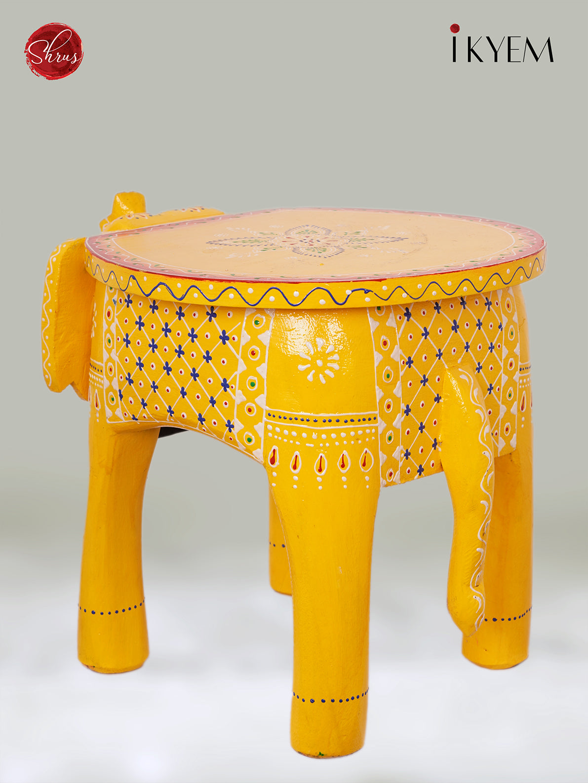 Wooden Hand Painted Elephant Stool - 11.5 Inch -3I08274