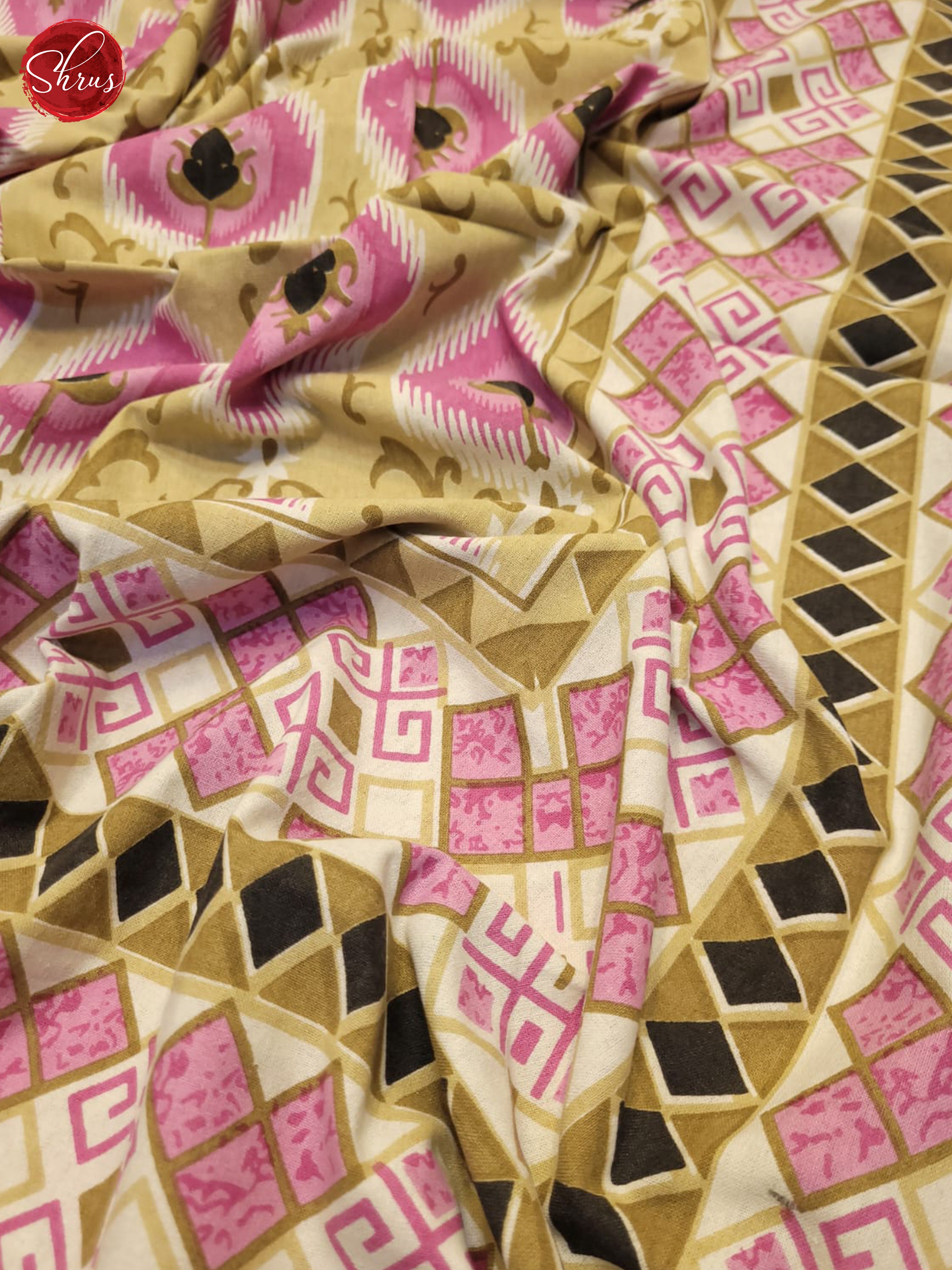 Beige &  Pink- Jaipuri Printed Double Bed Spread