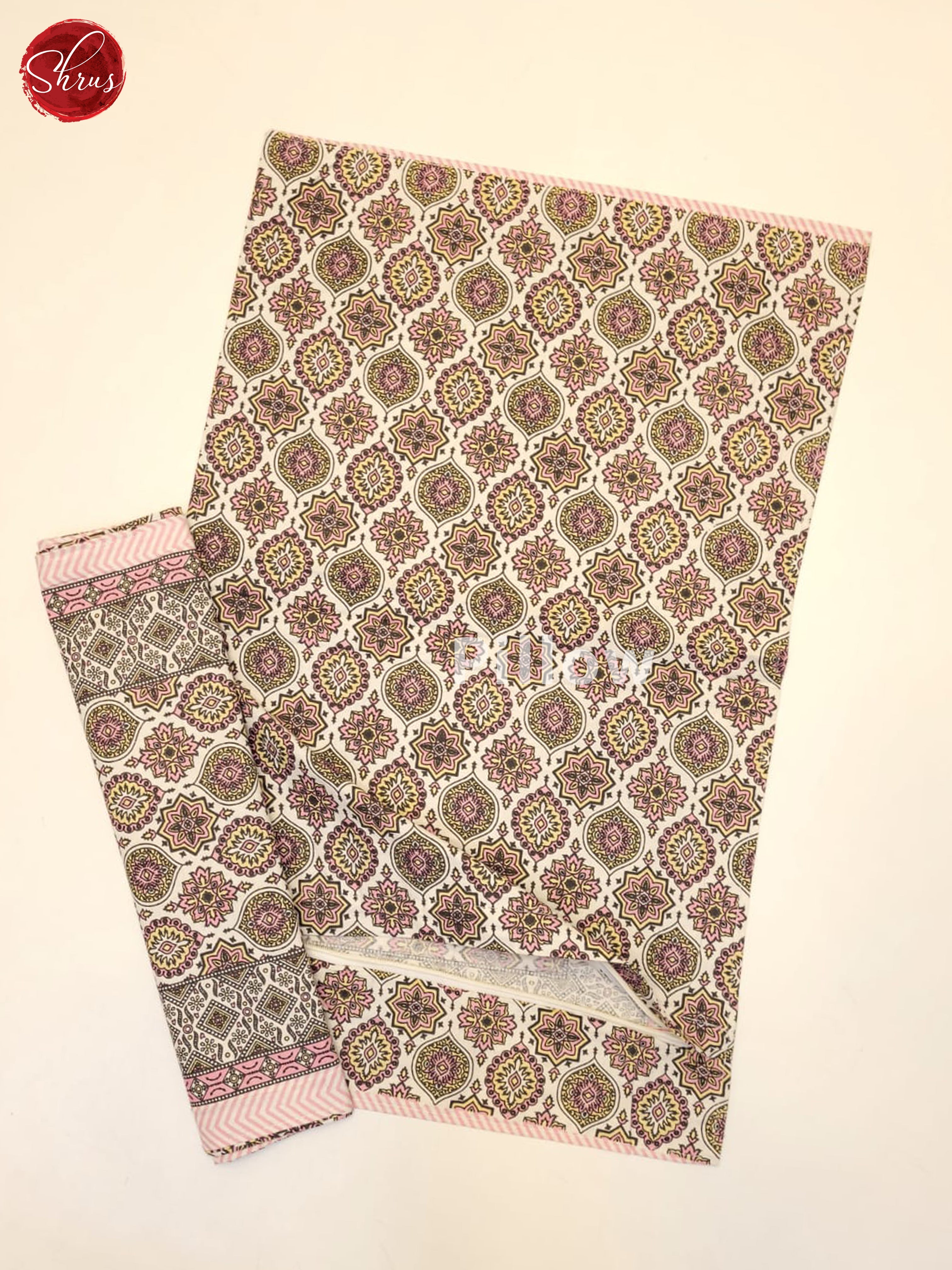 Cream & Pink- Jaipuri Printed Double Bed Spread