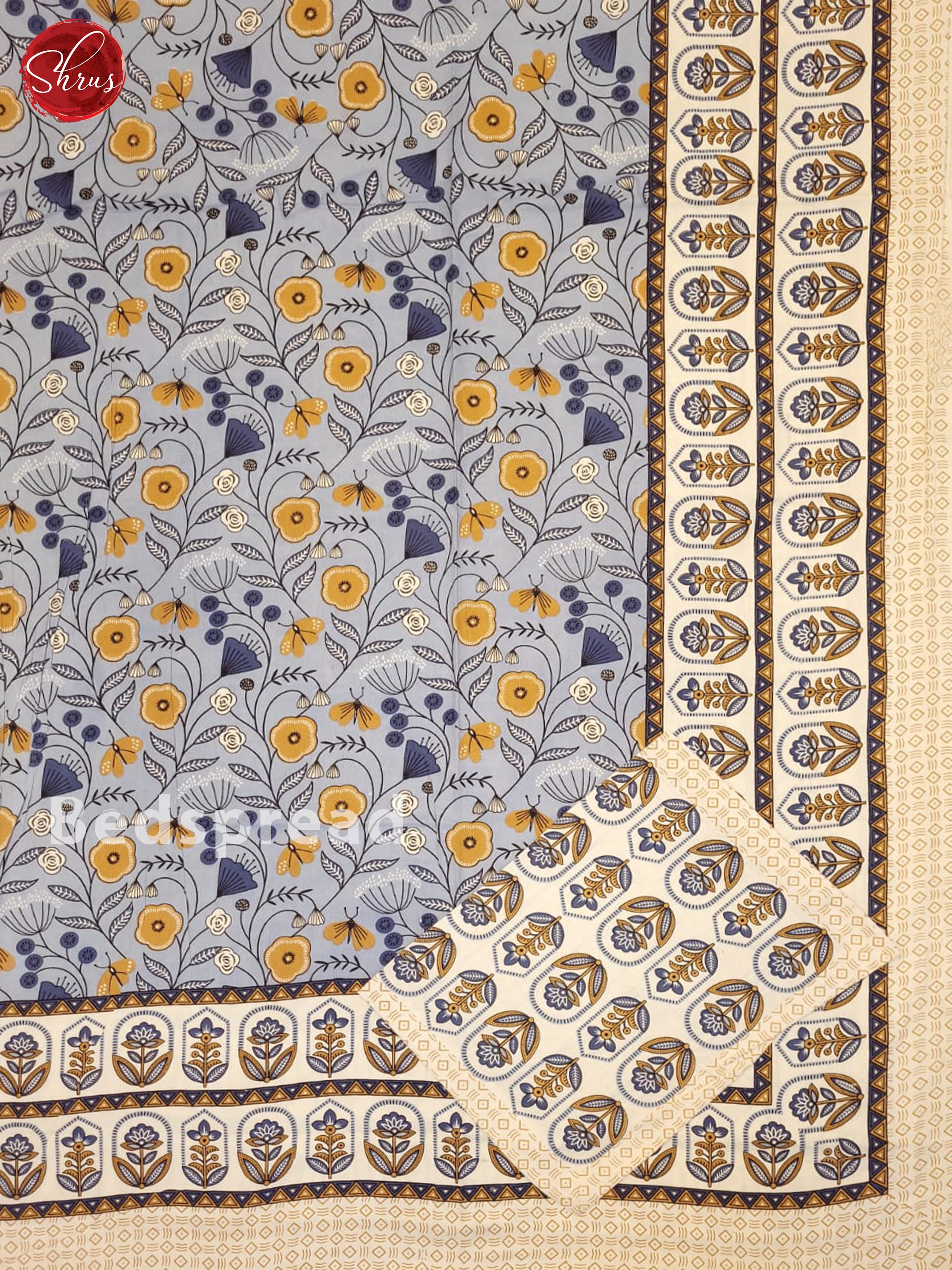 Blue & Cream- Jaipuri Printed Double Bed Spread