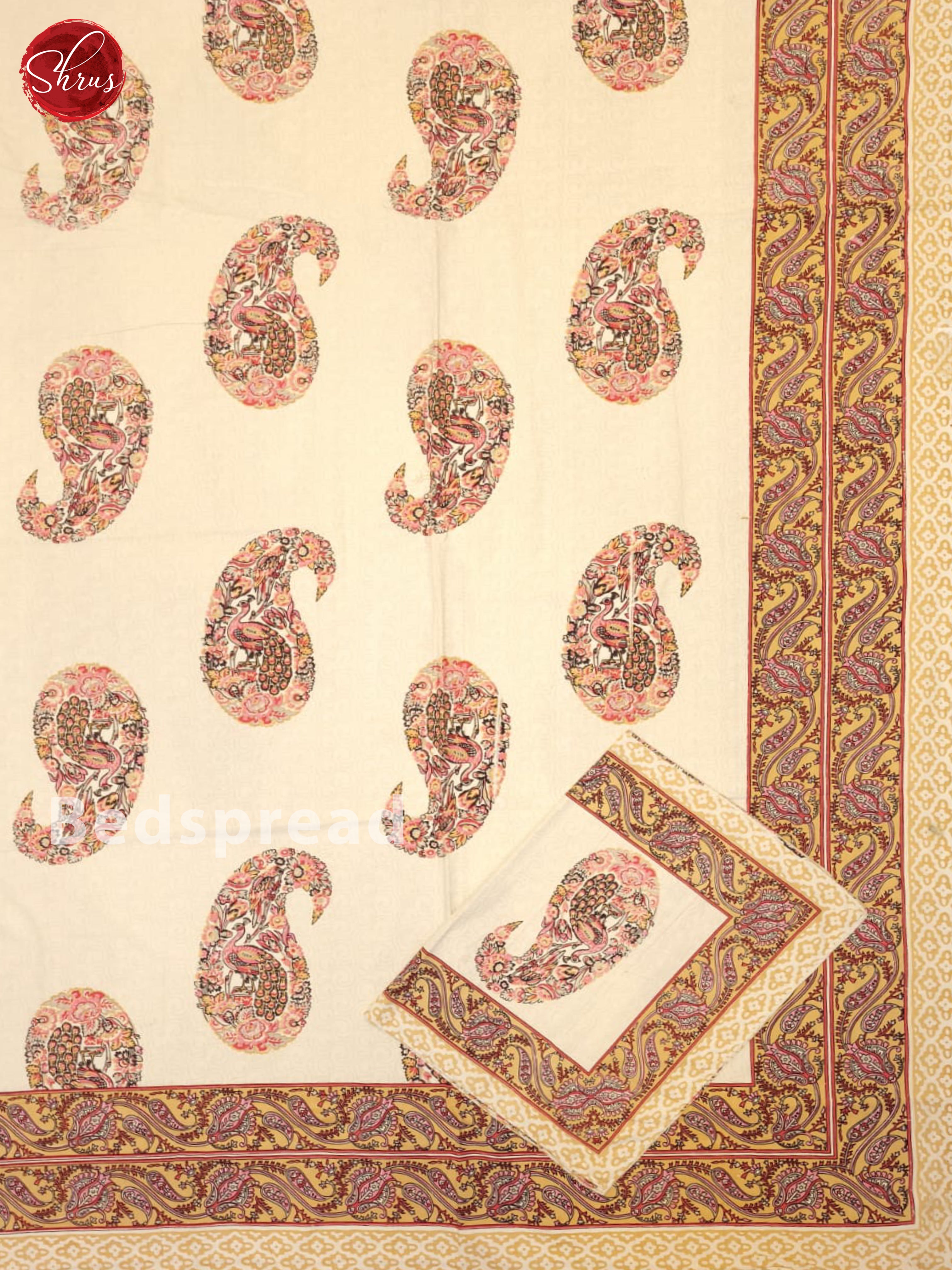 Cream & Mustard - Jaipuri printed Double Bed Spread