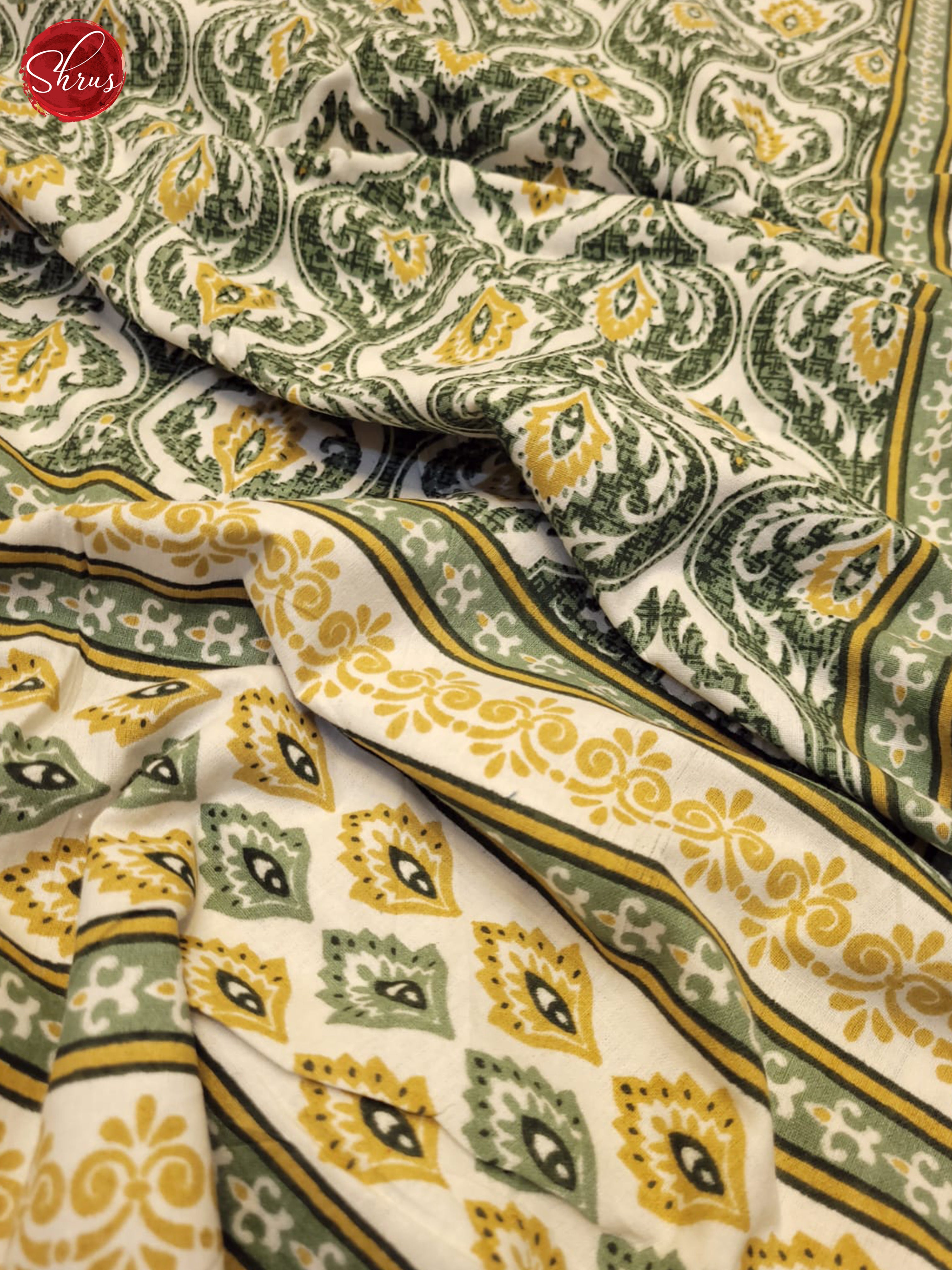 Cream & Green - Jaipuri Printed Double Bed Spread
