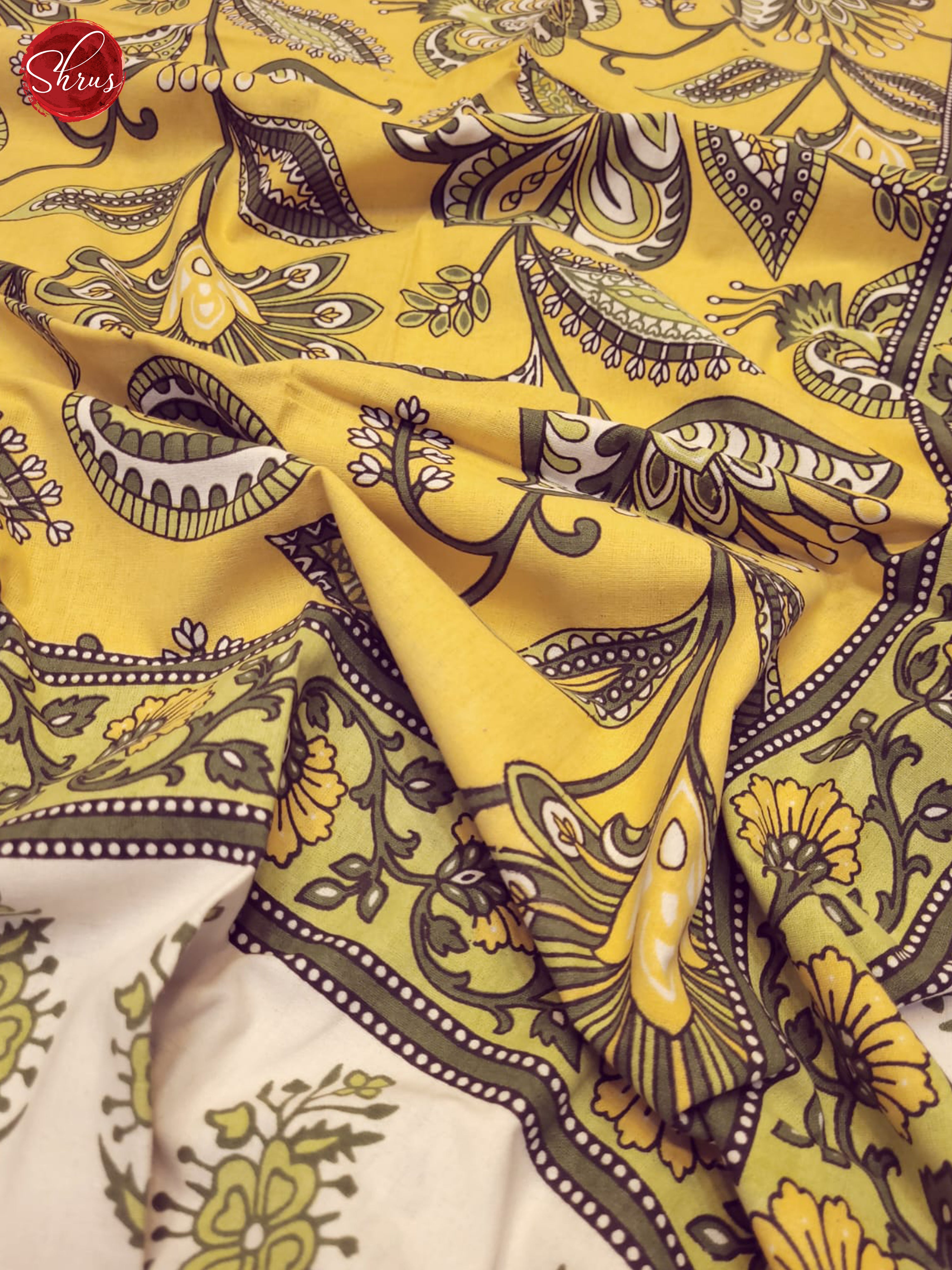 Light Yellow  & Cream - Jaipuri Printed Double Bed Spread