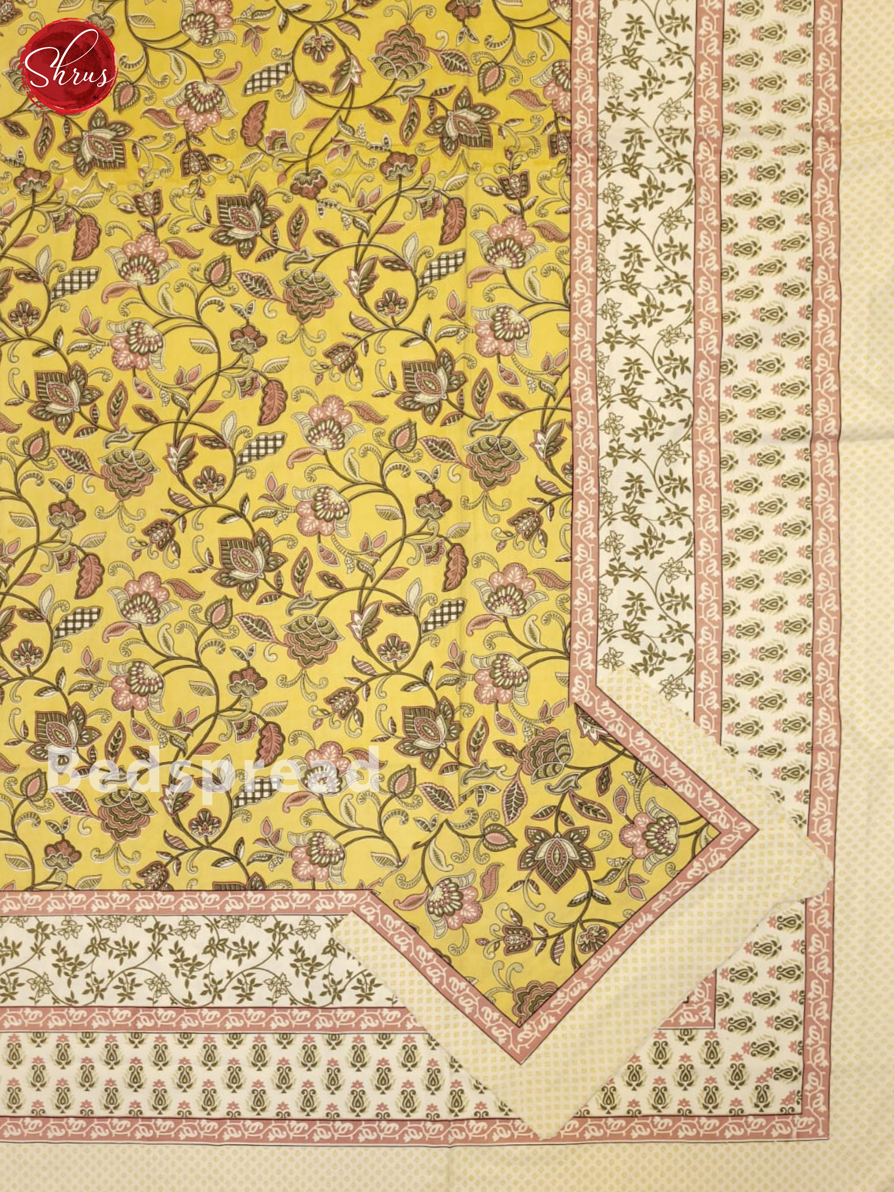 Light Yellow & Cream - Jaipuri Printed Double Bed Spread