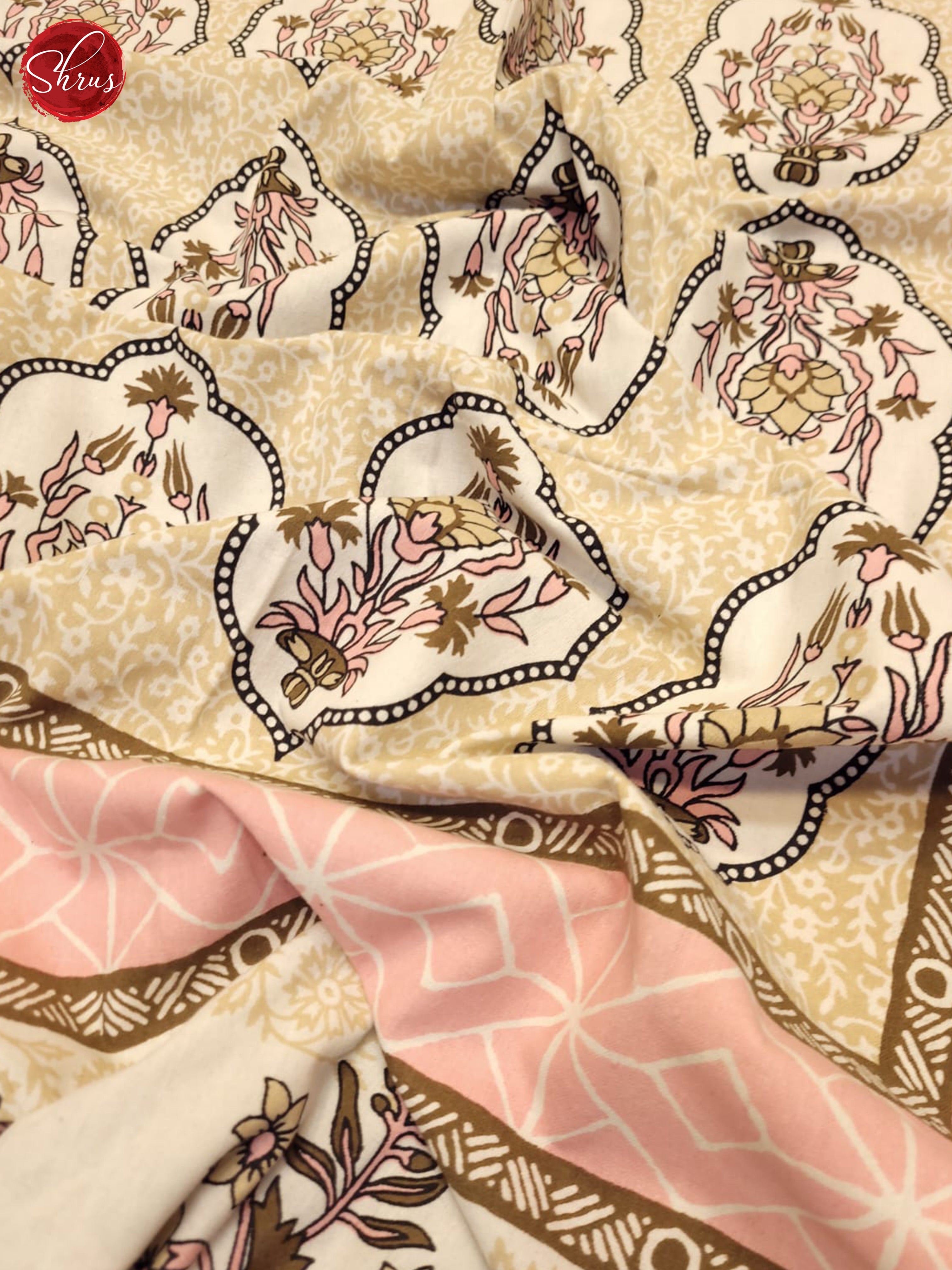 Beige & Pink - Jaipuri Printed Double Bed Spread