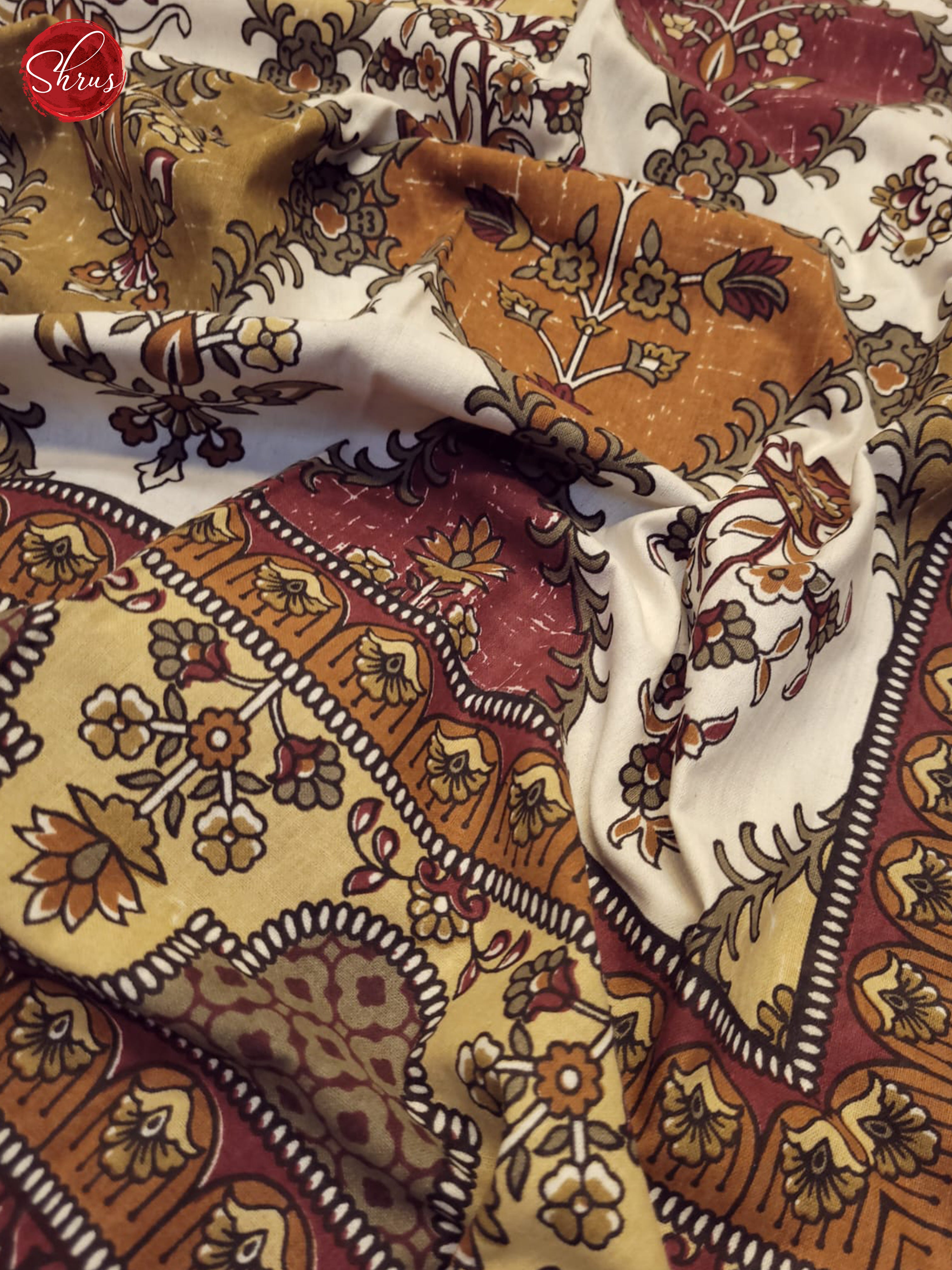 Cream & Maroon - Jaipuri Printed Double Bed Spread