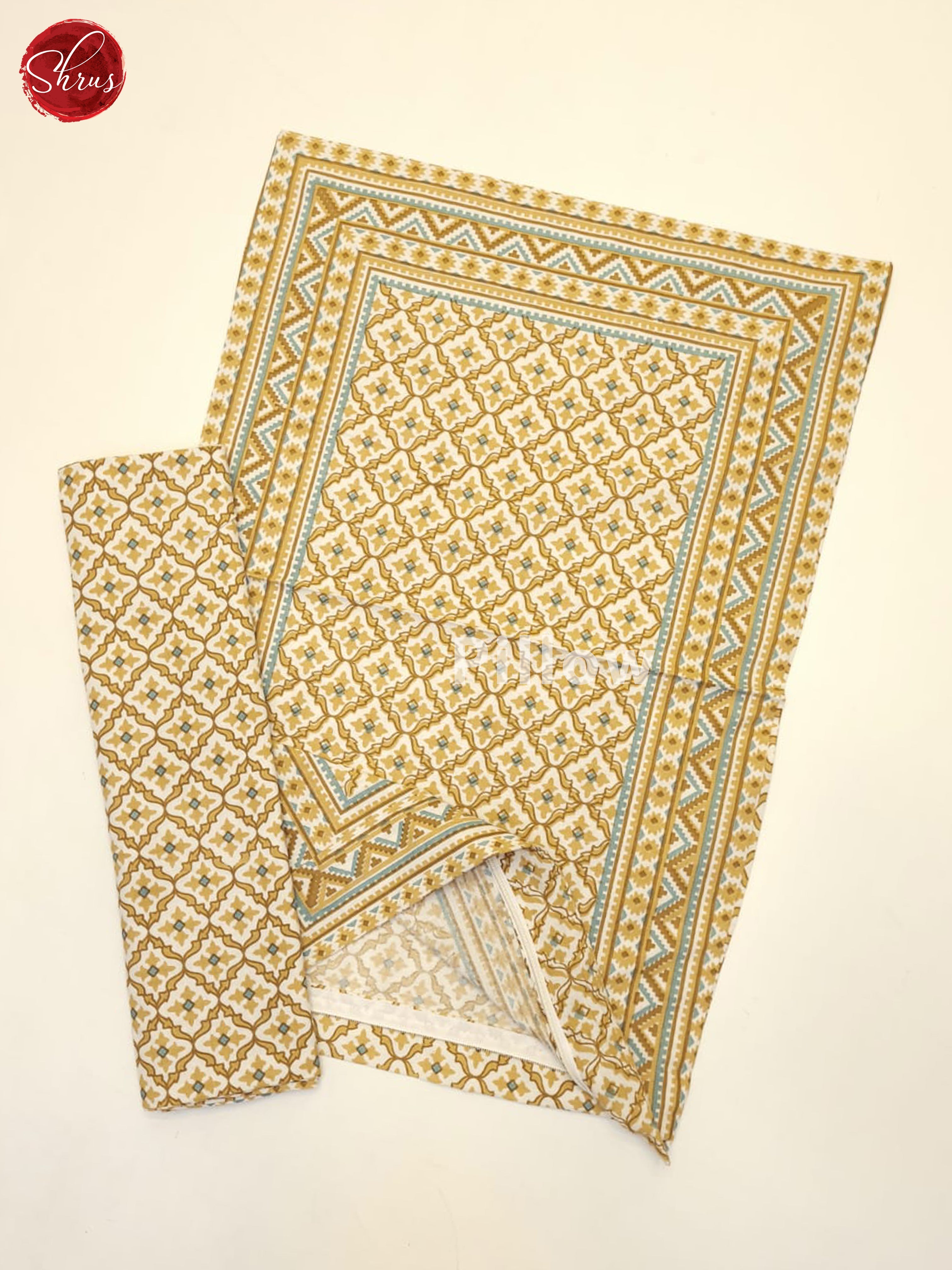 Mustard & Cream- Jaipuri Printed Double Bed Spread