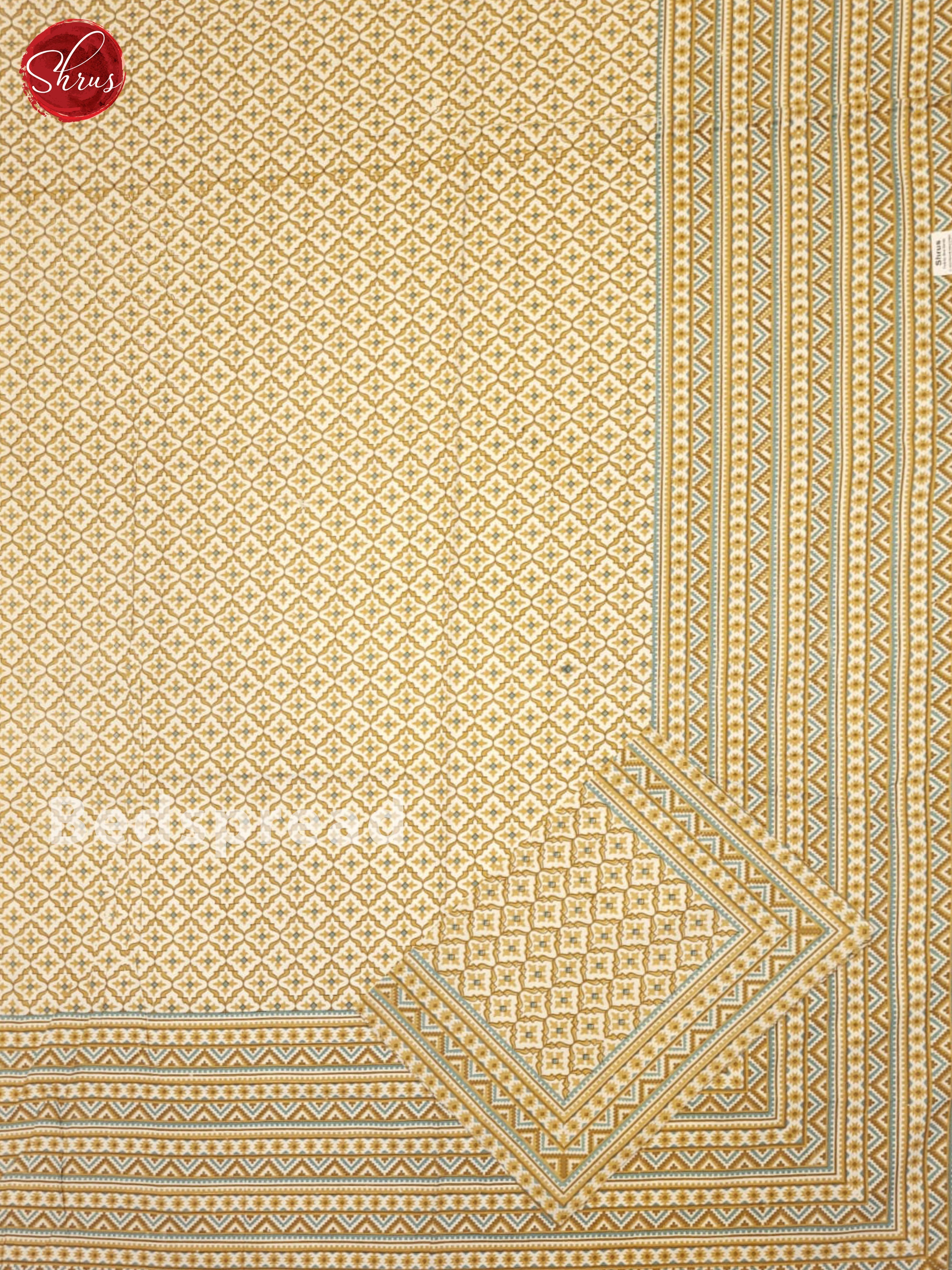 Mustard & Cream- Jaipuri Printed Double Bed Spread