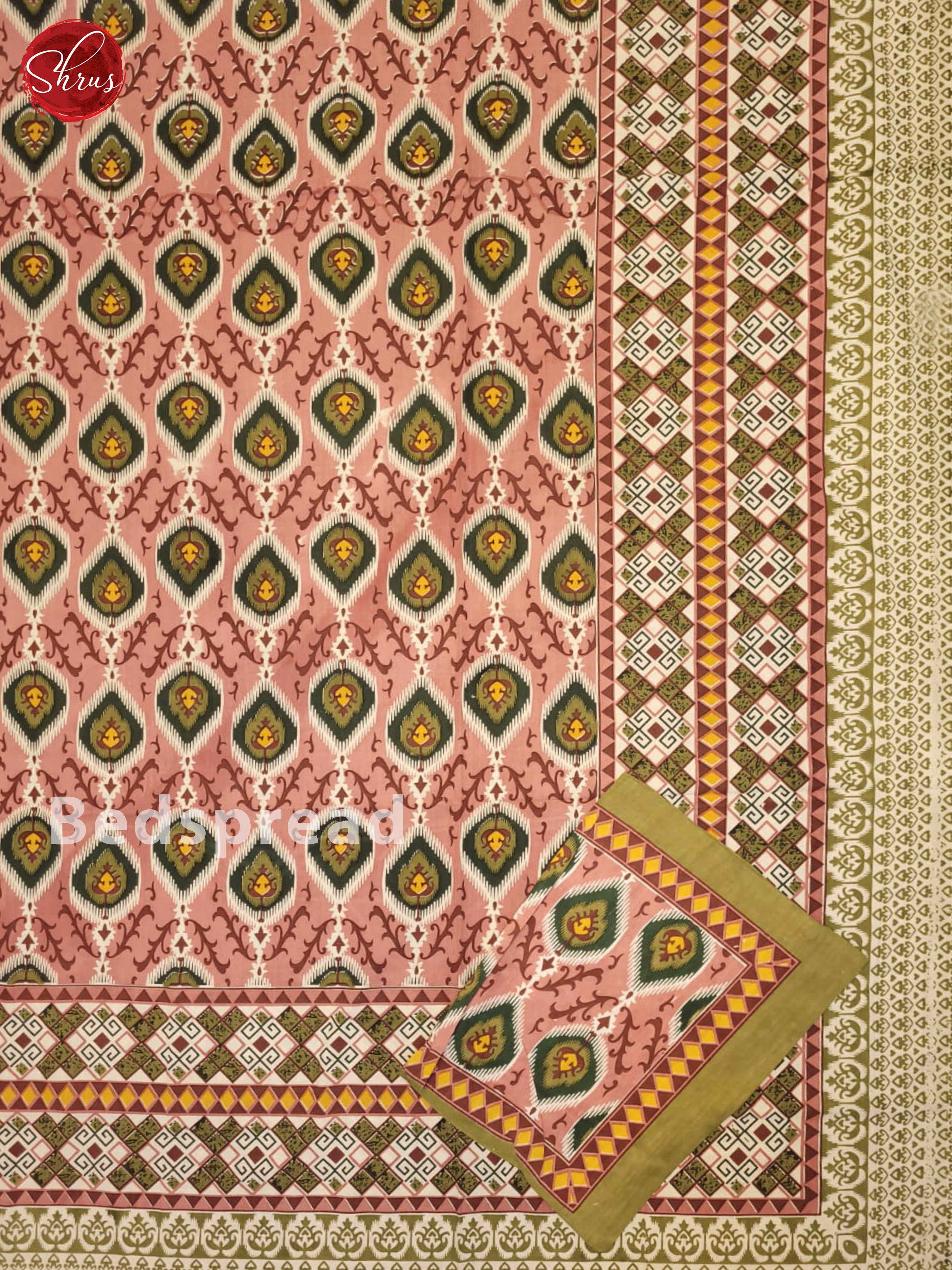 pink  & Green - Jaipuri Printed Double Bed Spread