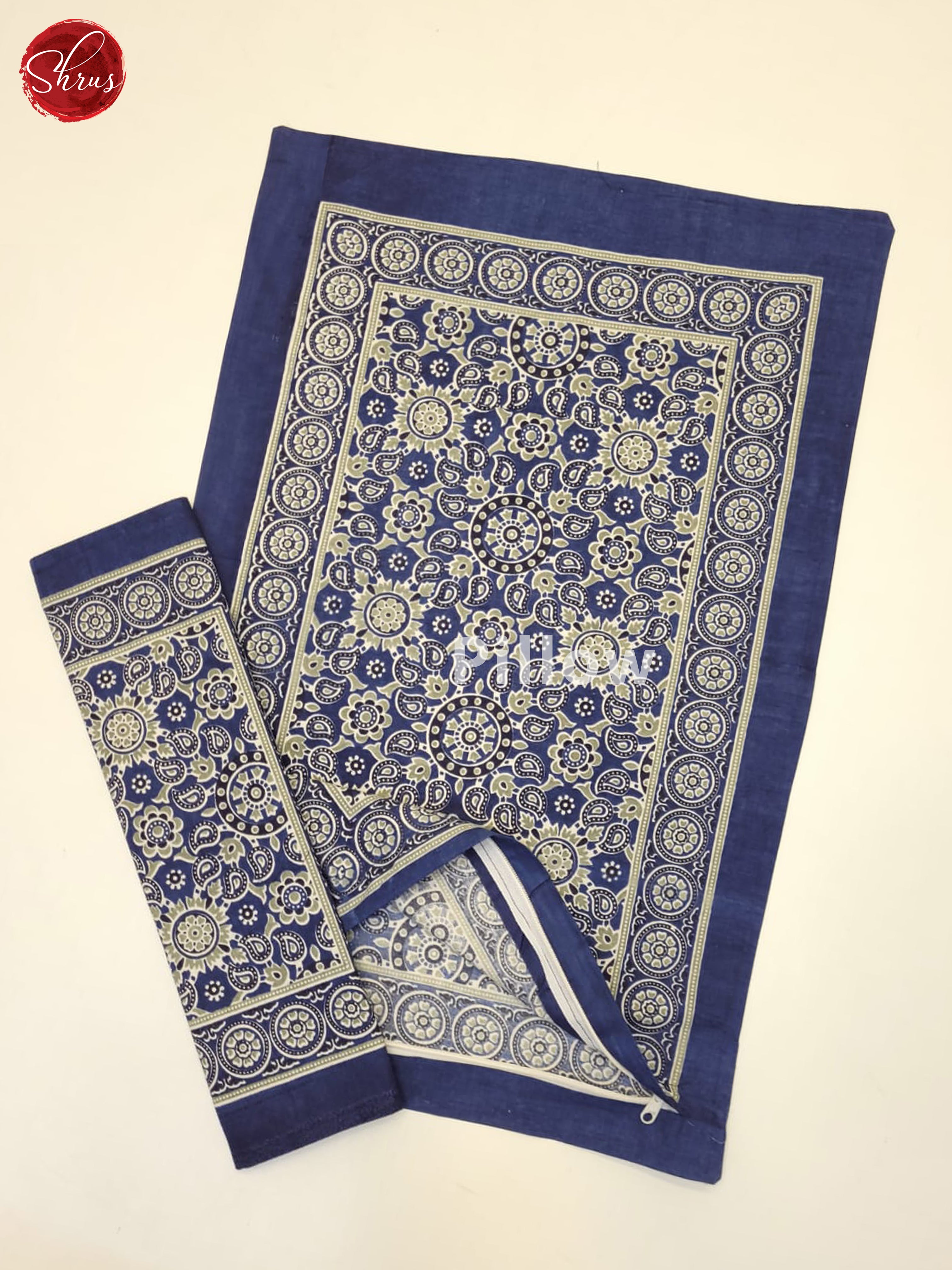 Blue & Cream - Jaipuri Printed Double Bedspread