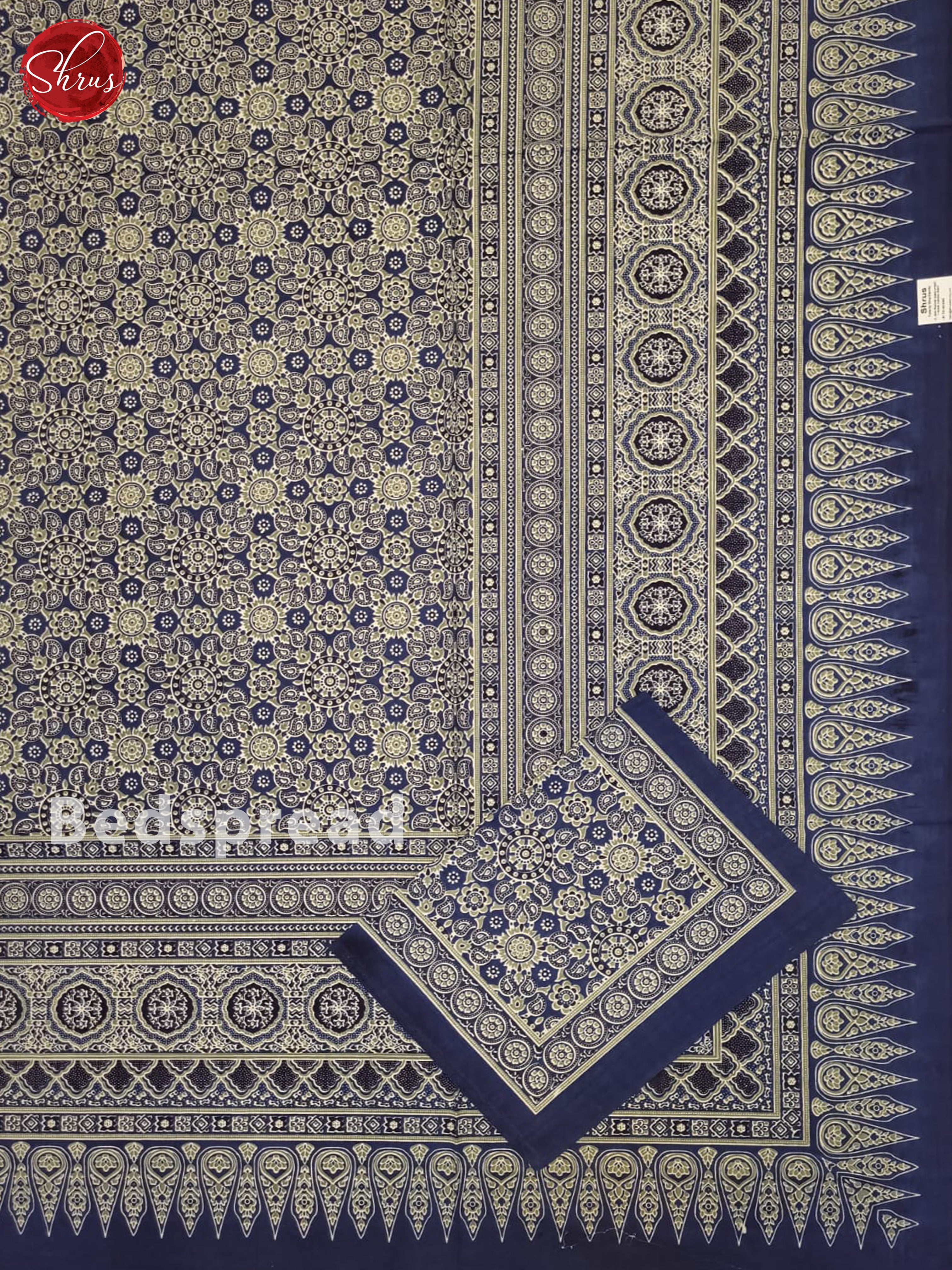 Blue & Cream - Jaipuri Printed Double Bedspread
