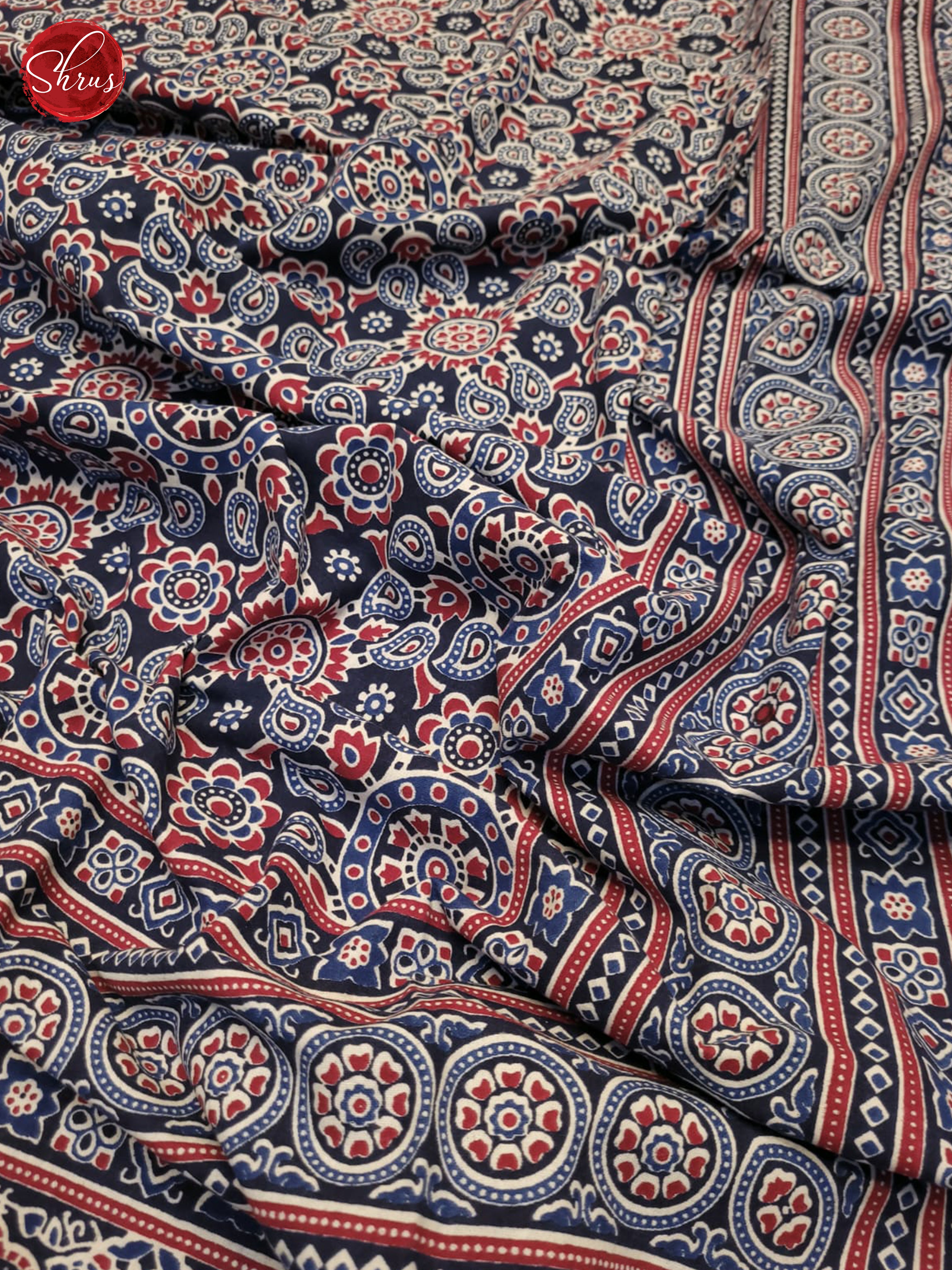 Blue  & Red - Jaipuri Printed Double Bed spread