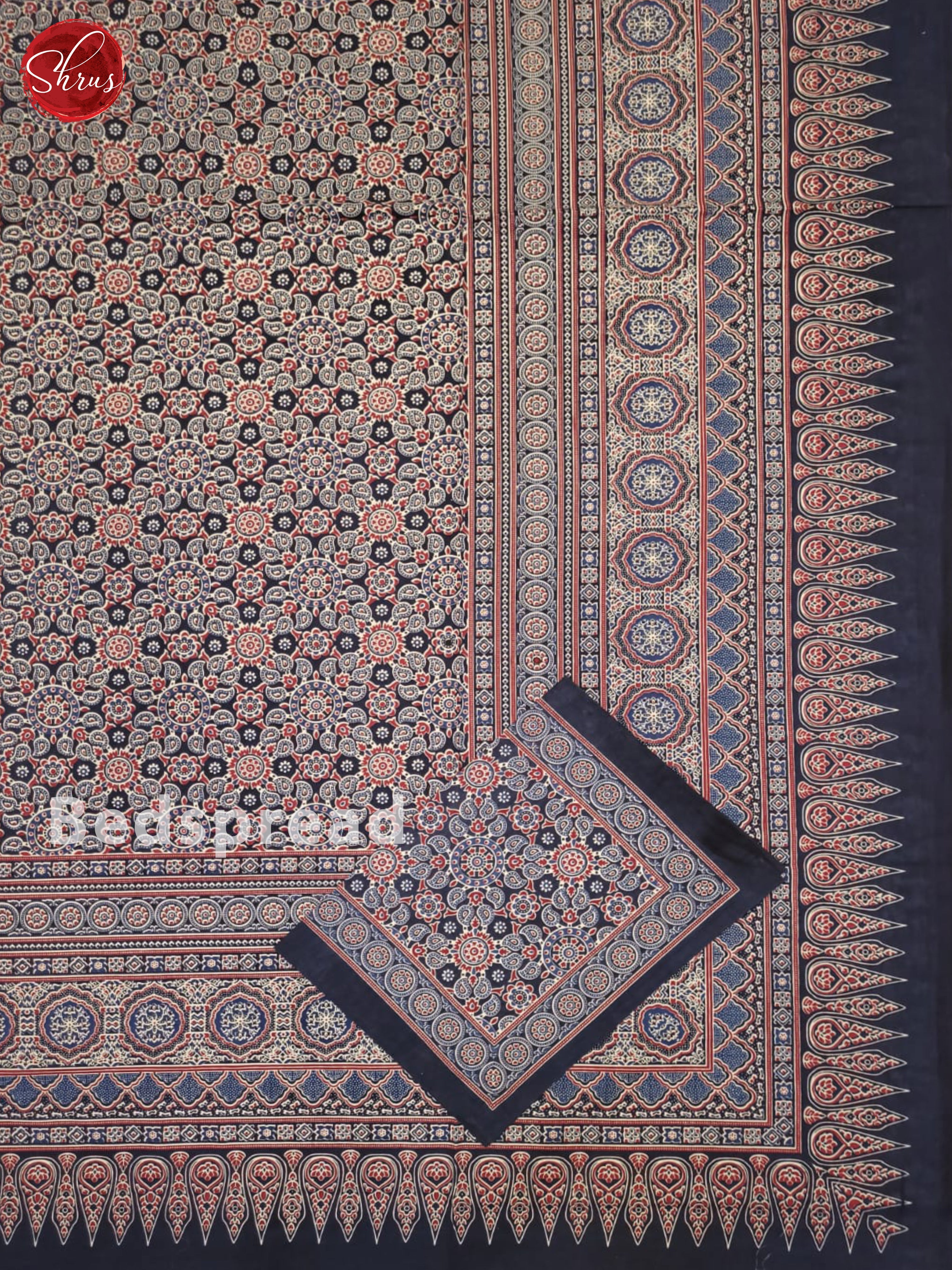 Blue  & Red - Jaipuri Printed Double Bed spread