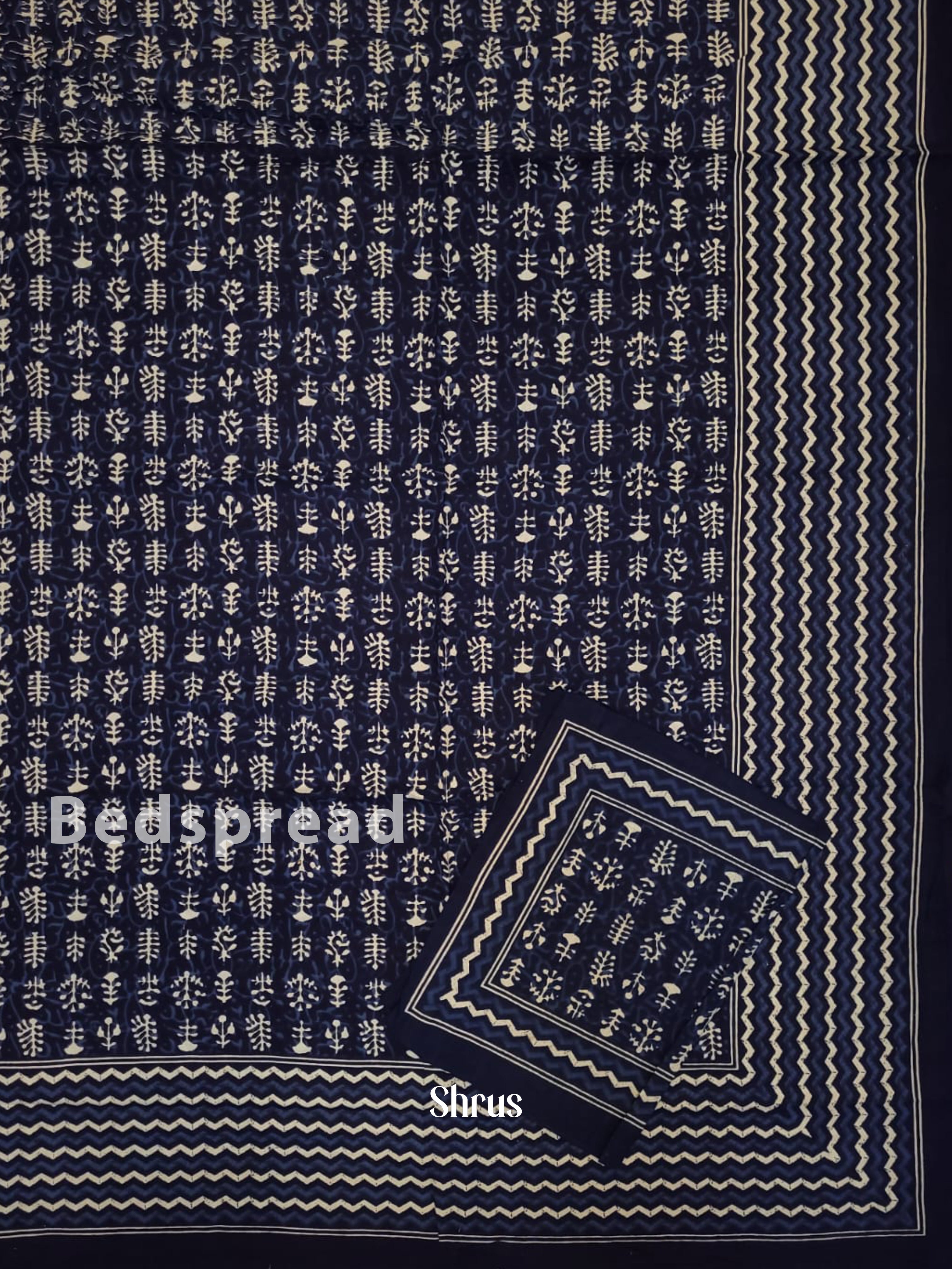 Navy Blue & Cream - Bed Spreads