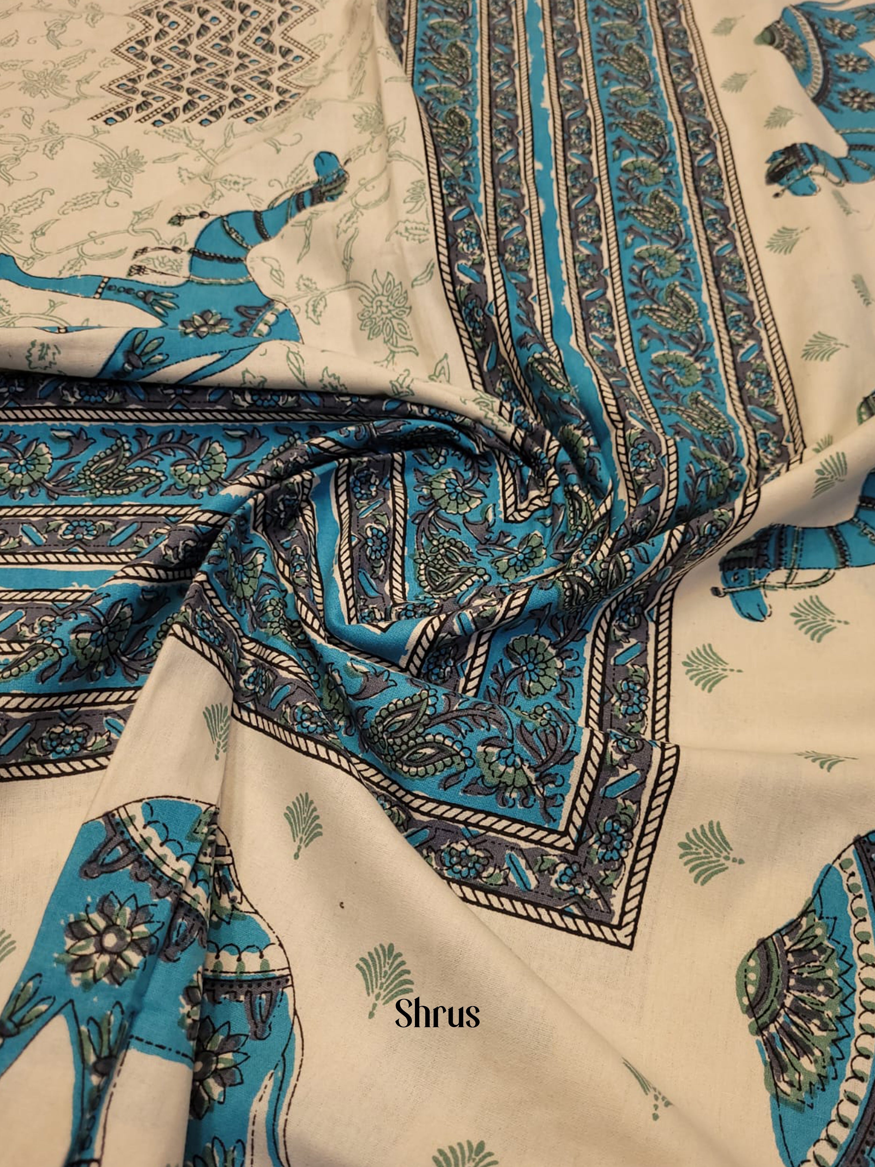 Cream & Blue -Bed Spreads