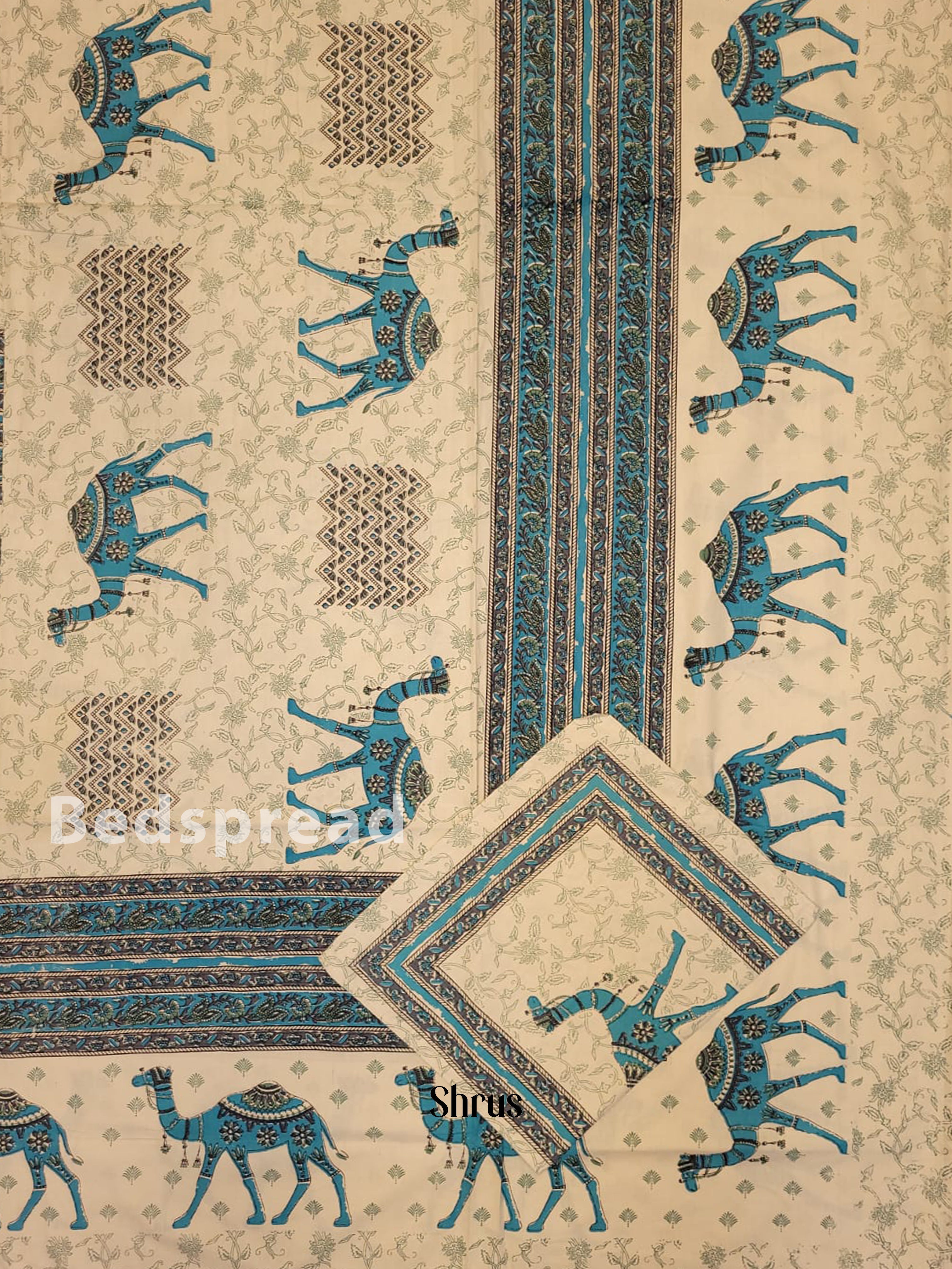 Cream & Blue -Bed Spreads