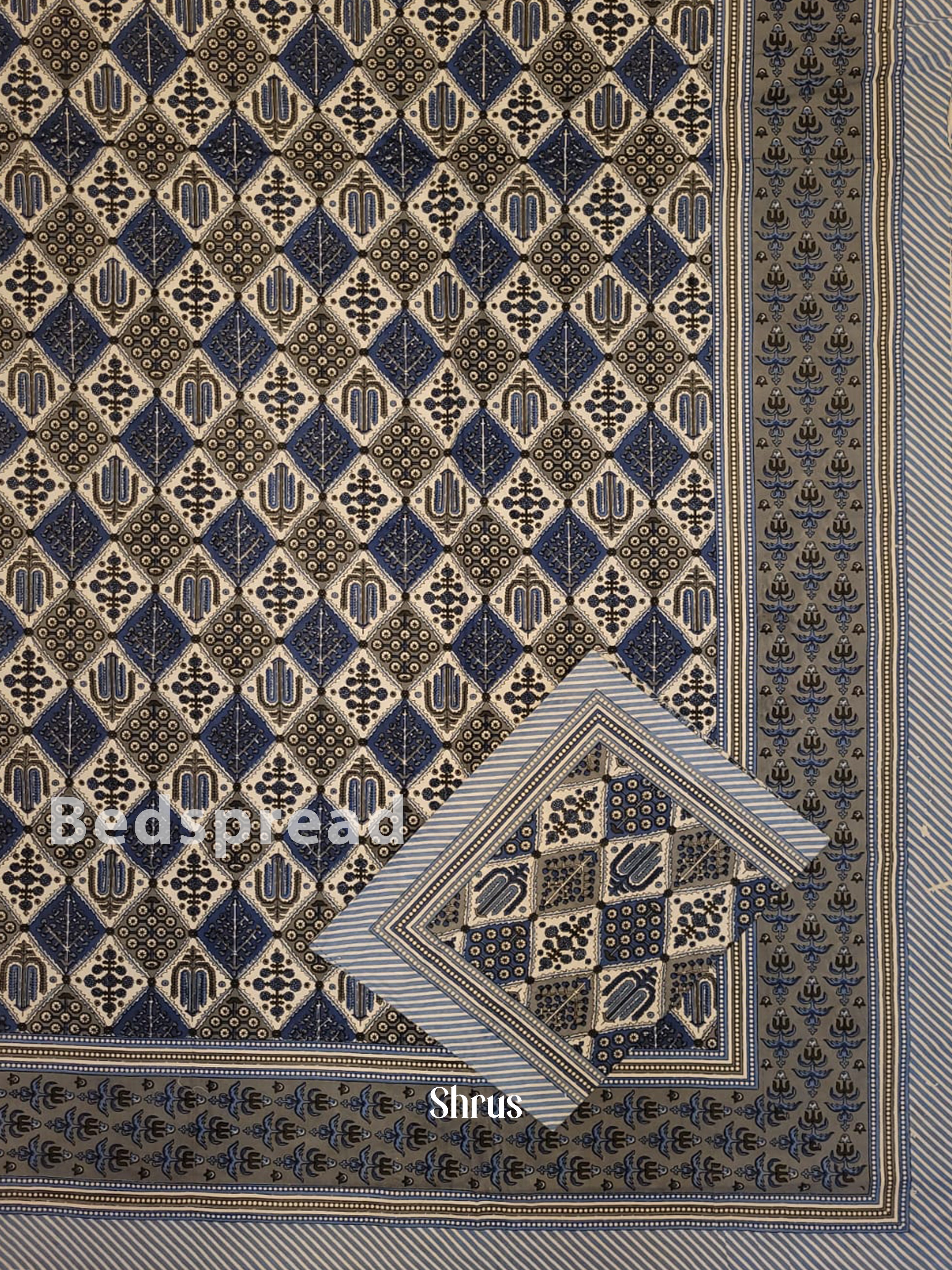 Cream & Blue - Bed Spreads