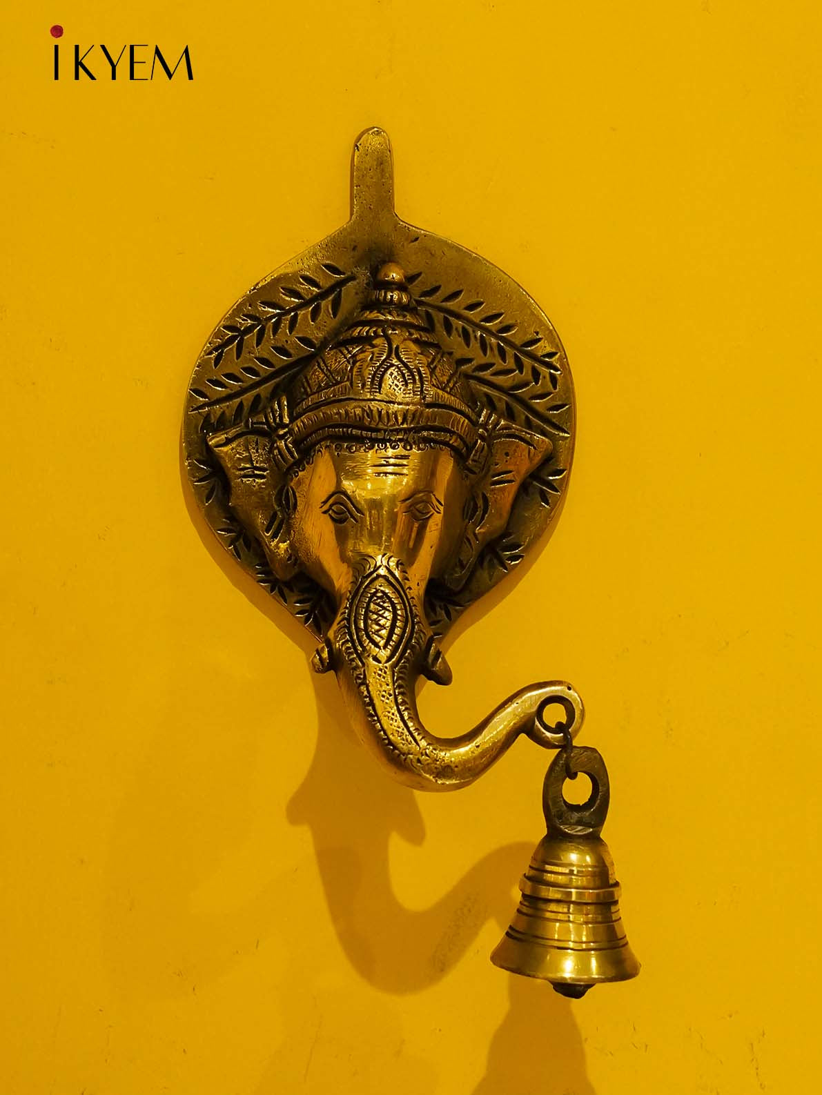 Brass Leaf Ganesha wall Hanging with bell
