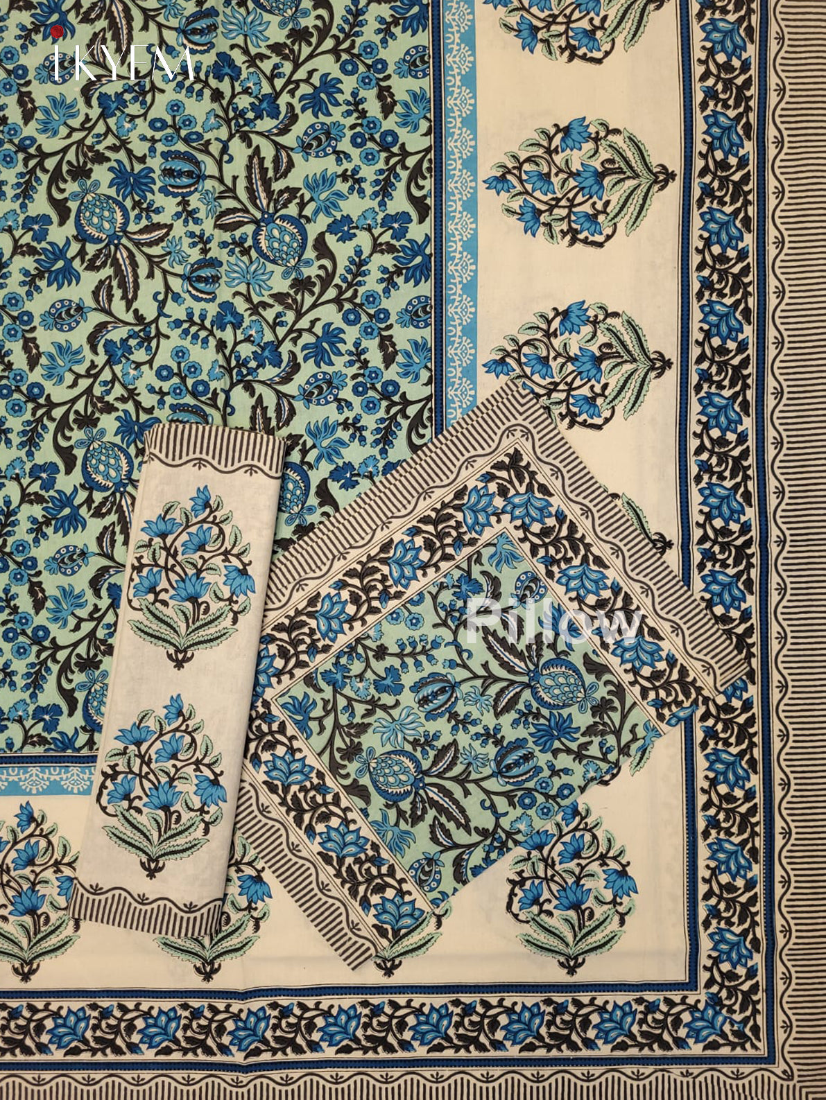 Cream & Blue - Bed SPread