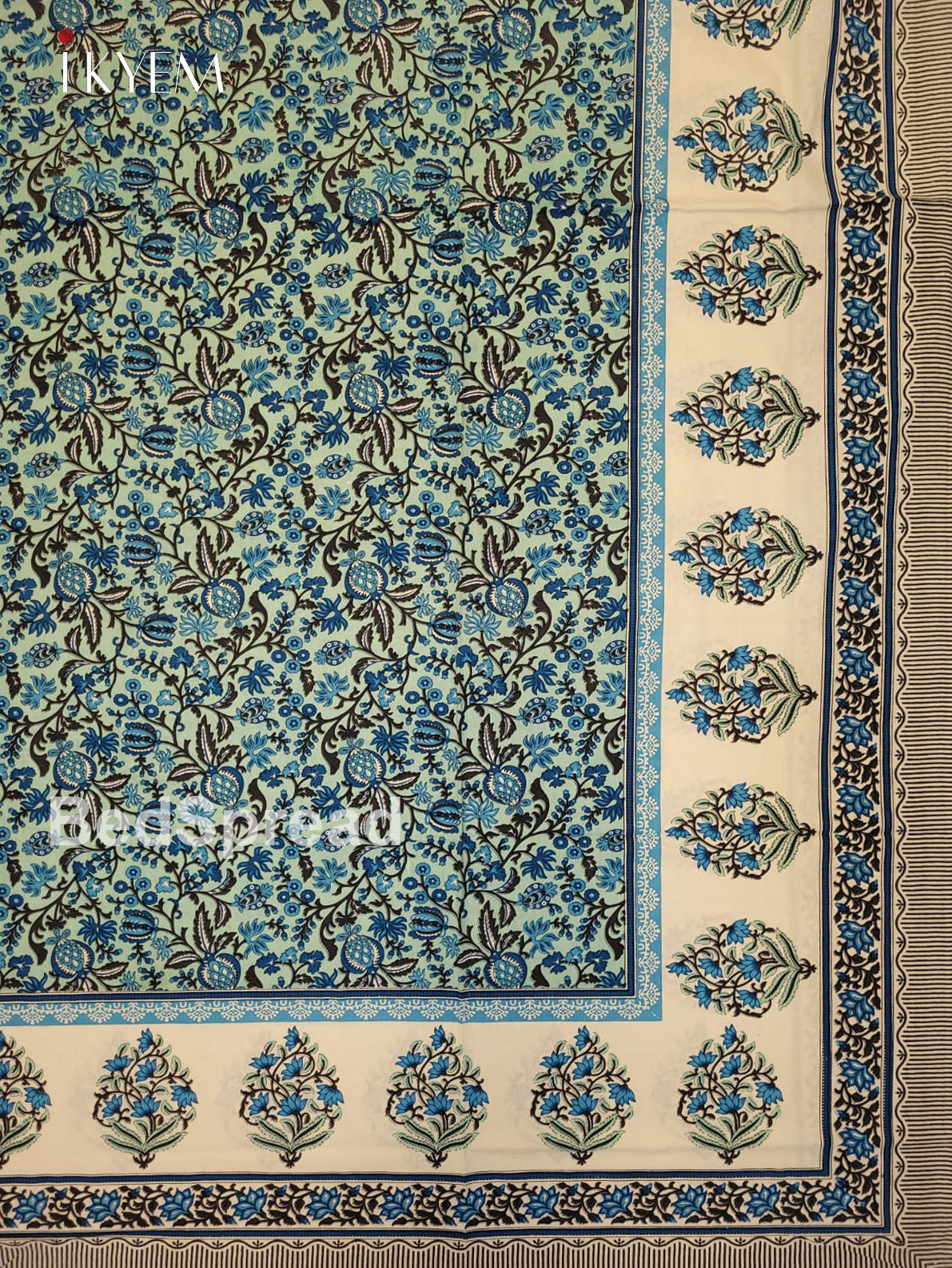 Cream & Blue - Bed SPread