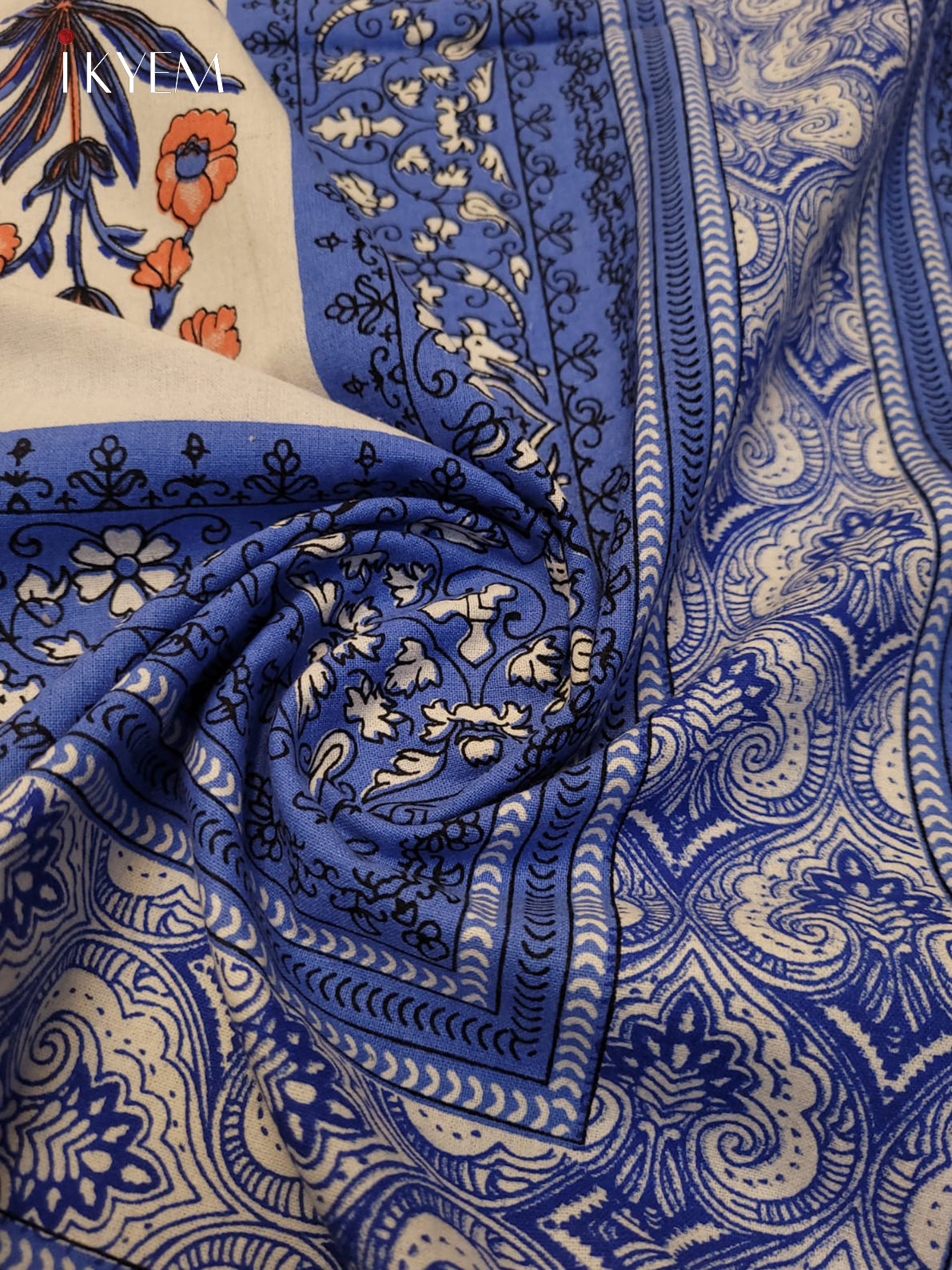 Cream & Blue - Bed Spread