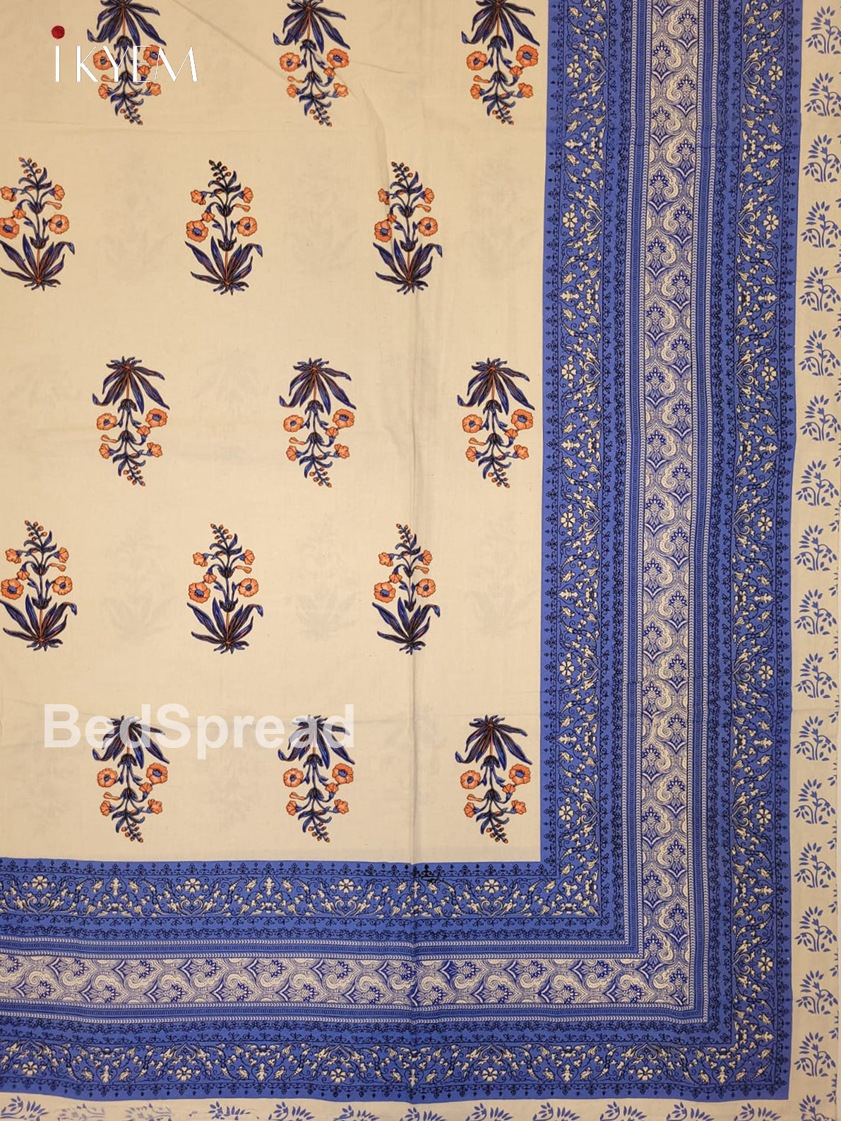 Cream & Blue - Bed Spread