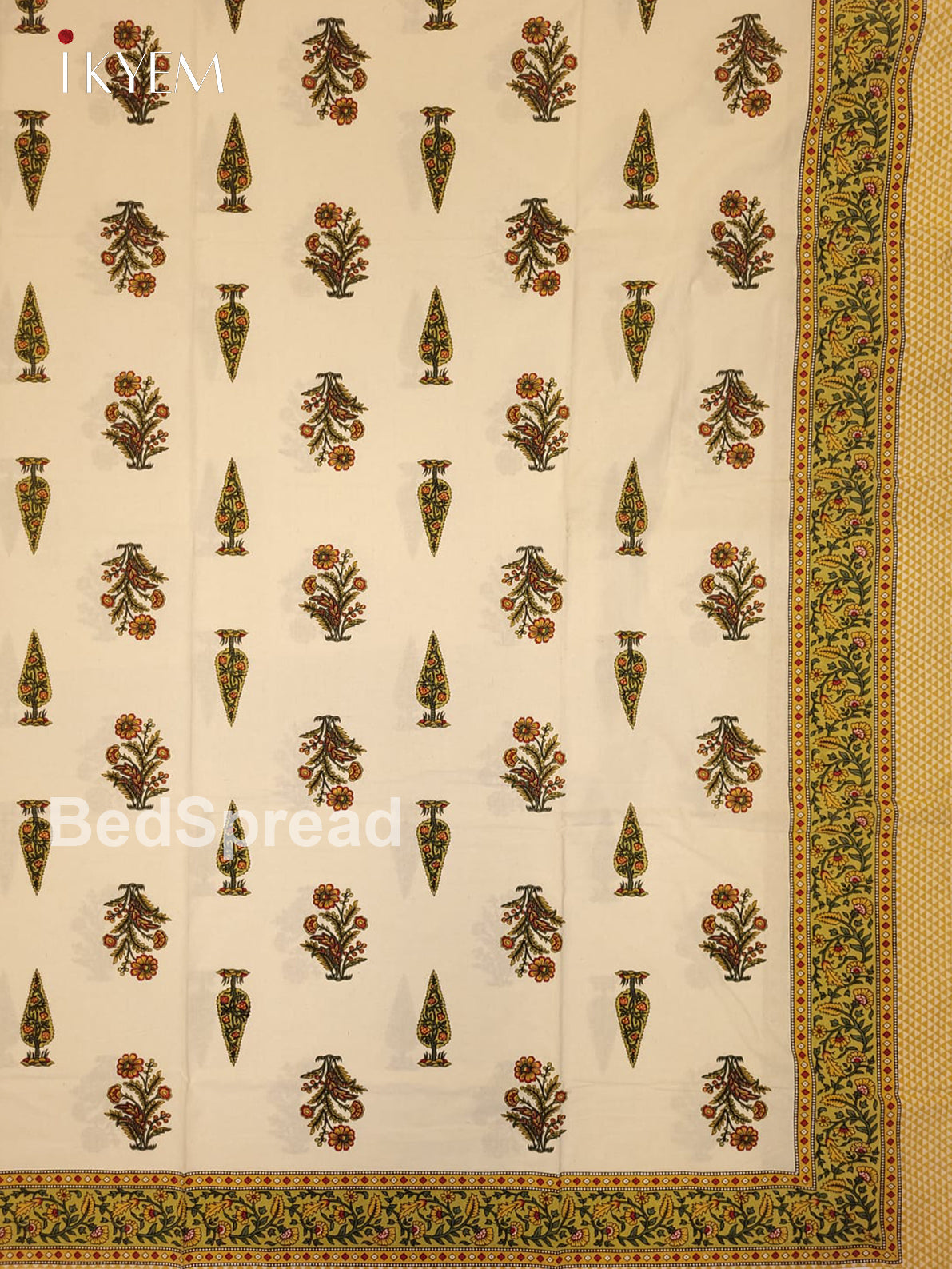 Cream & Green - Bed Spread