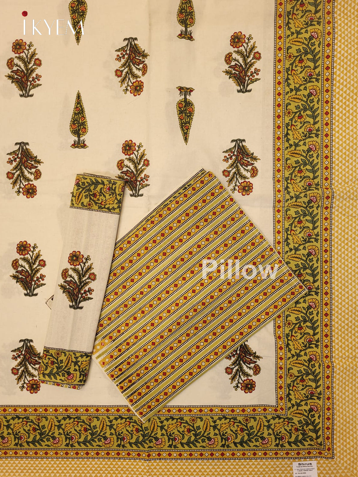 Cream & Green - Bed Spread