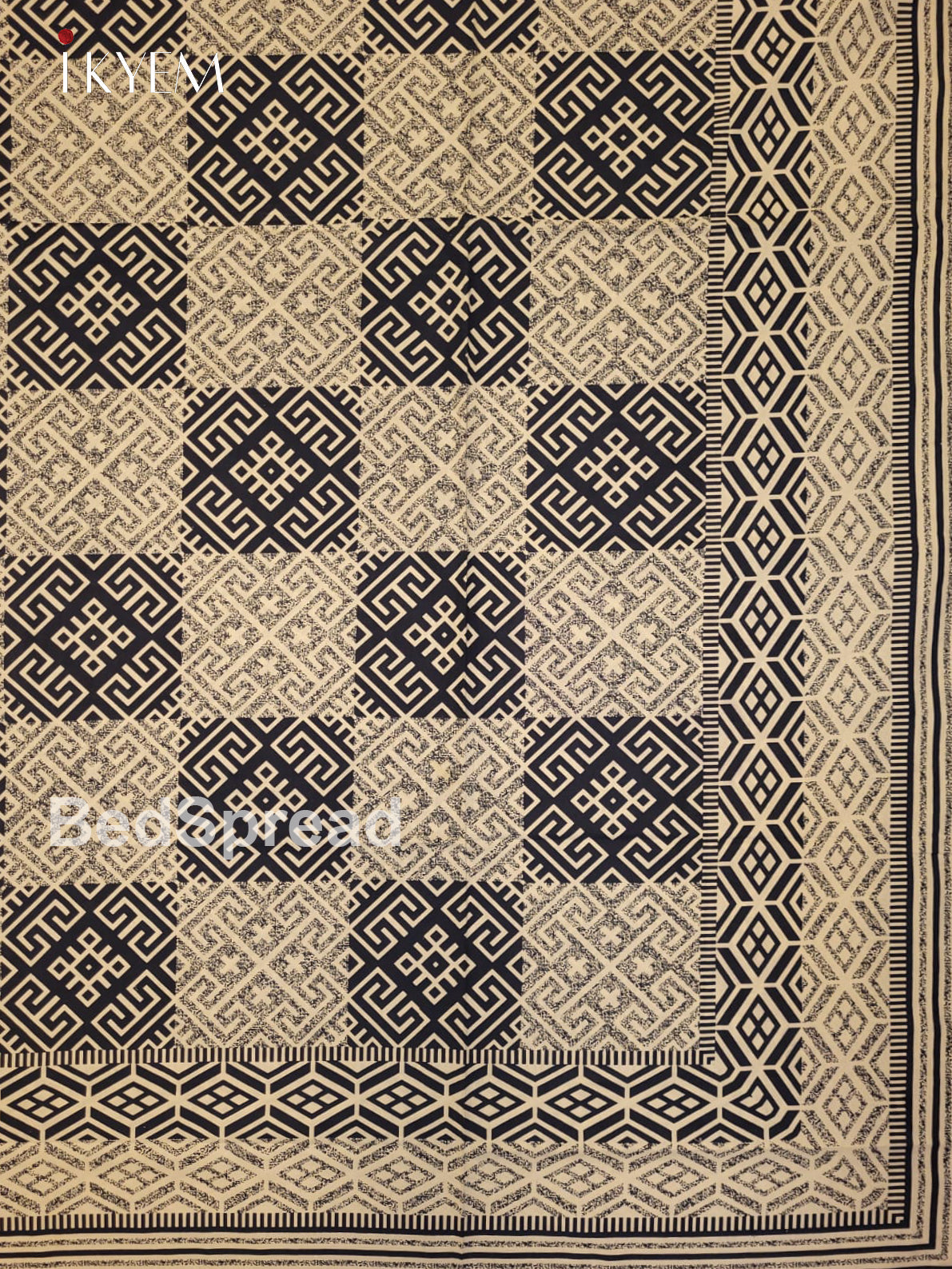 Cream and Blue - Bed Spread