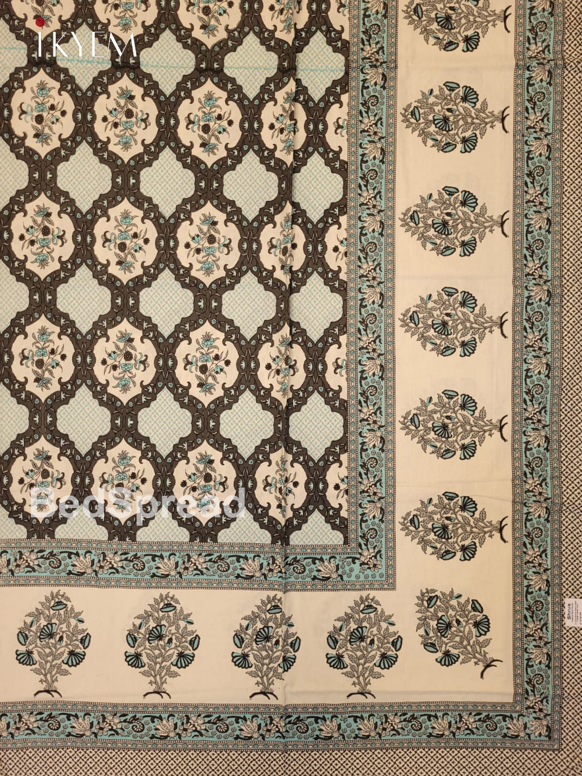 Cream and Blue - Bed Spread