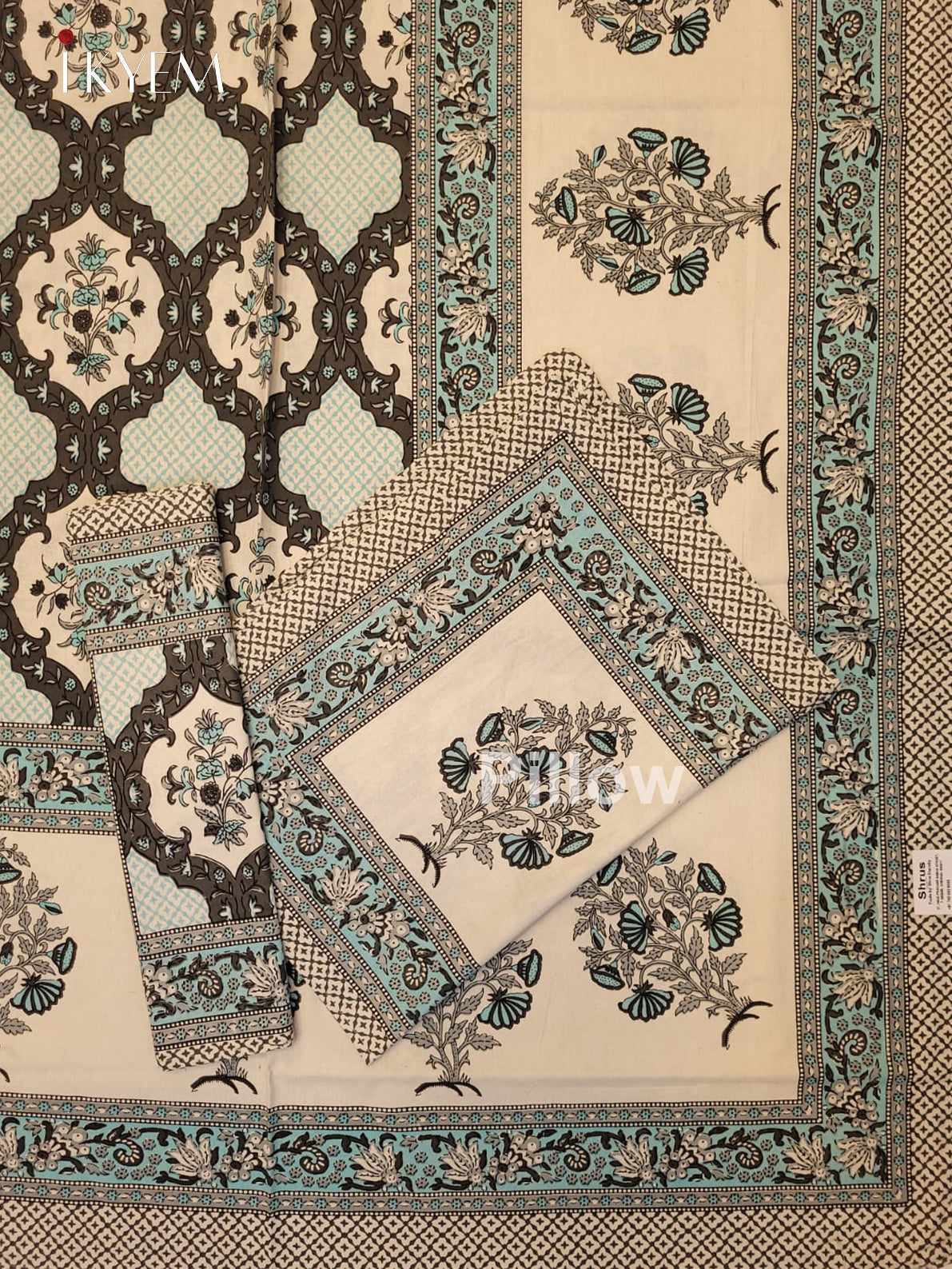 Cream and Blue - Bed Spread
