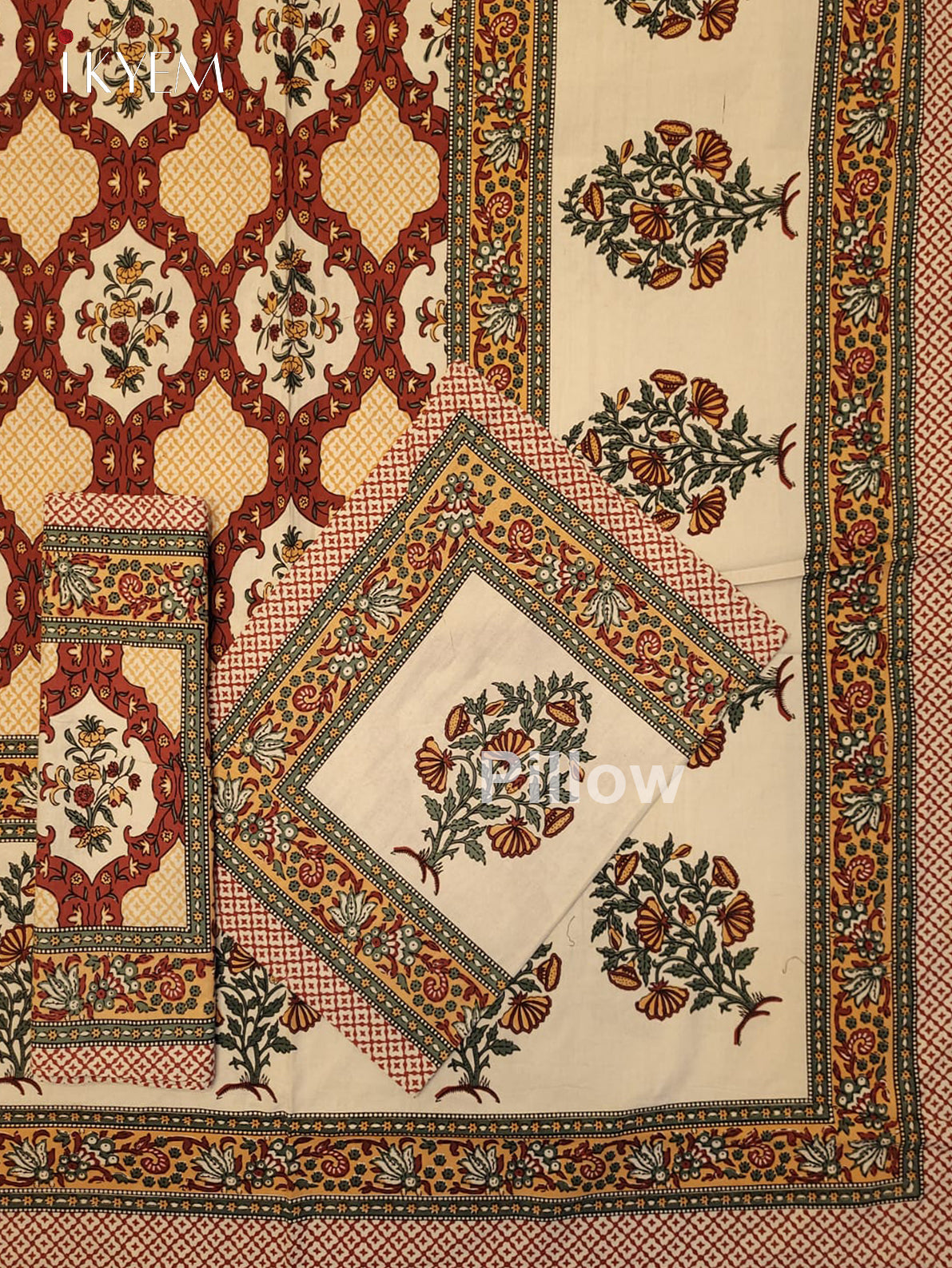 Cream & Red - Bed Spread