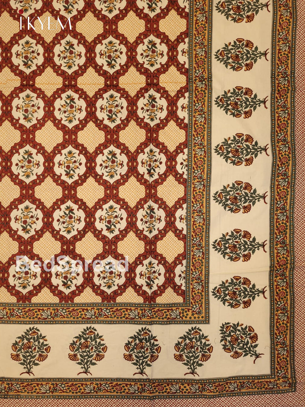 Cream & Red - Bed Spread