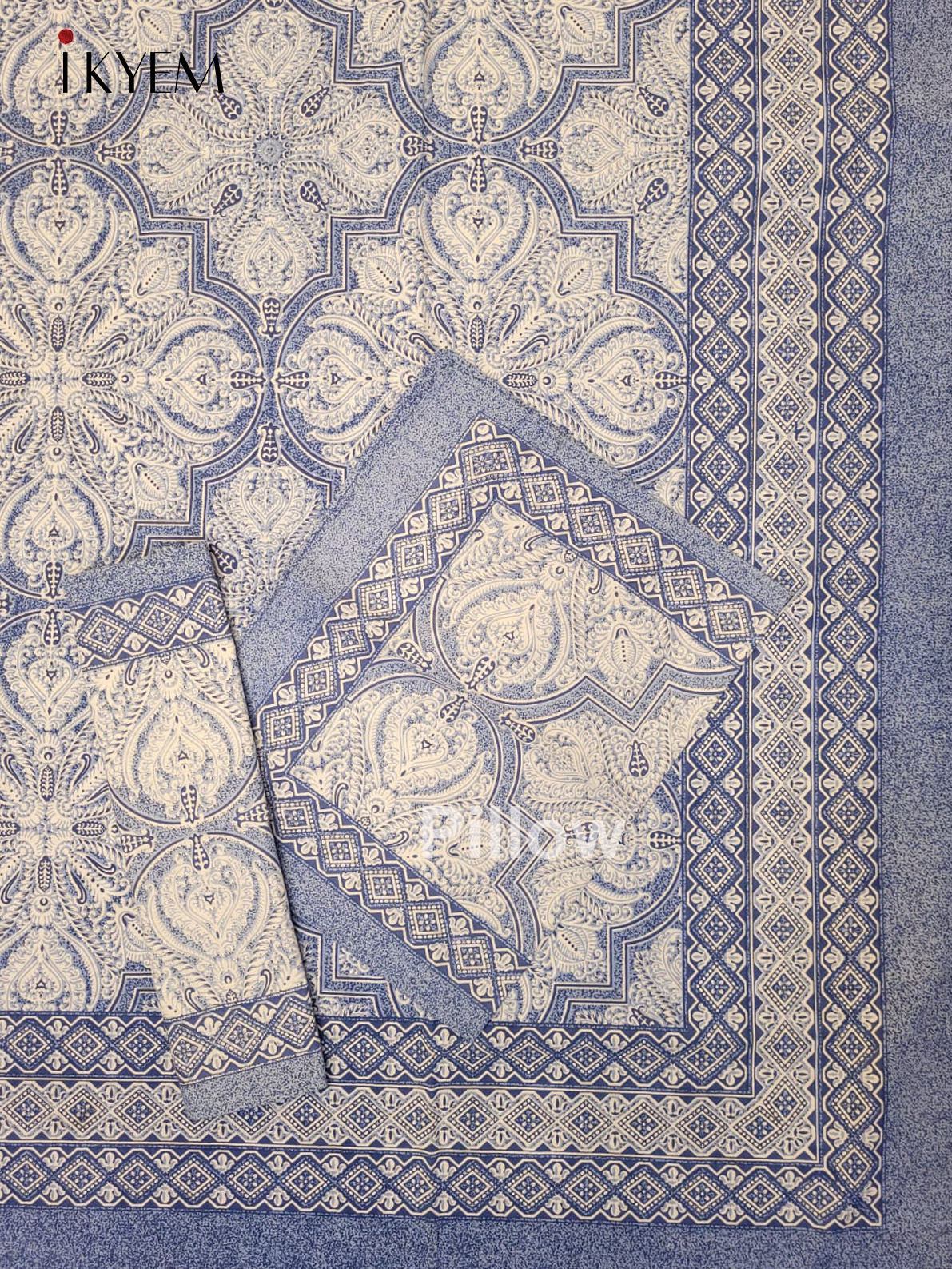 Cream and Blue - Bed Spread