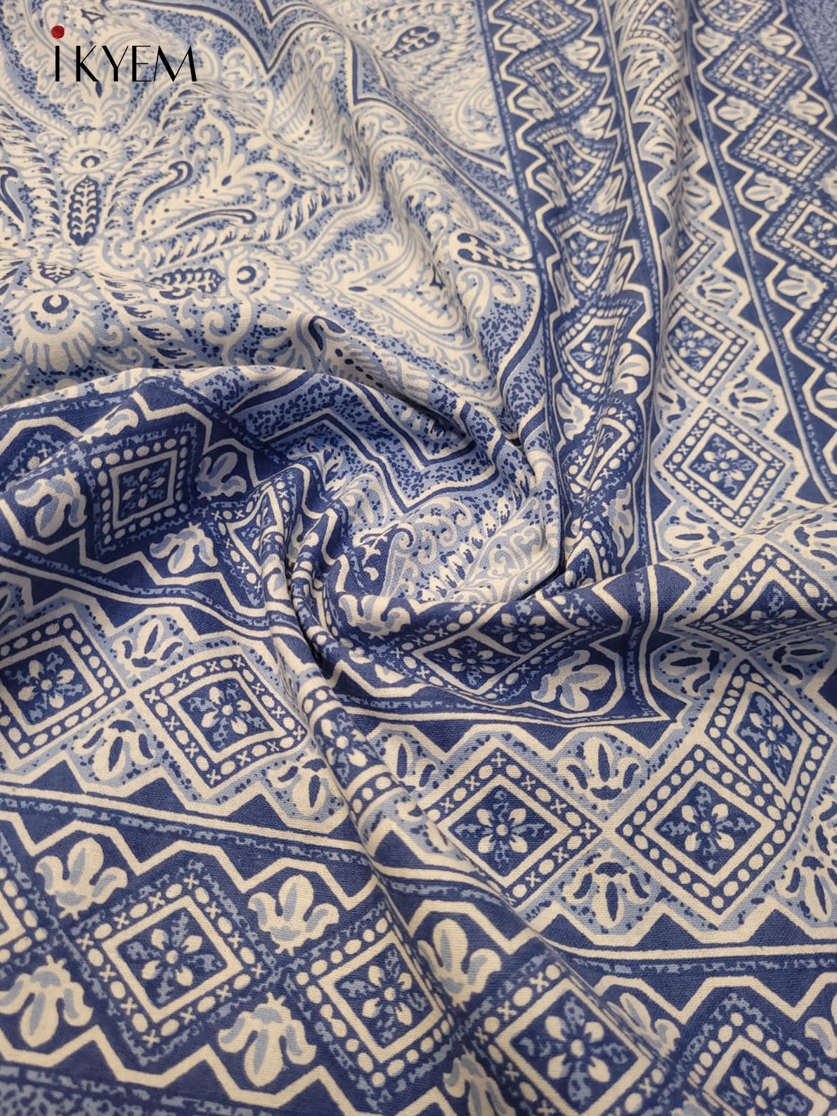 Cream and Blue - Bed Spread
