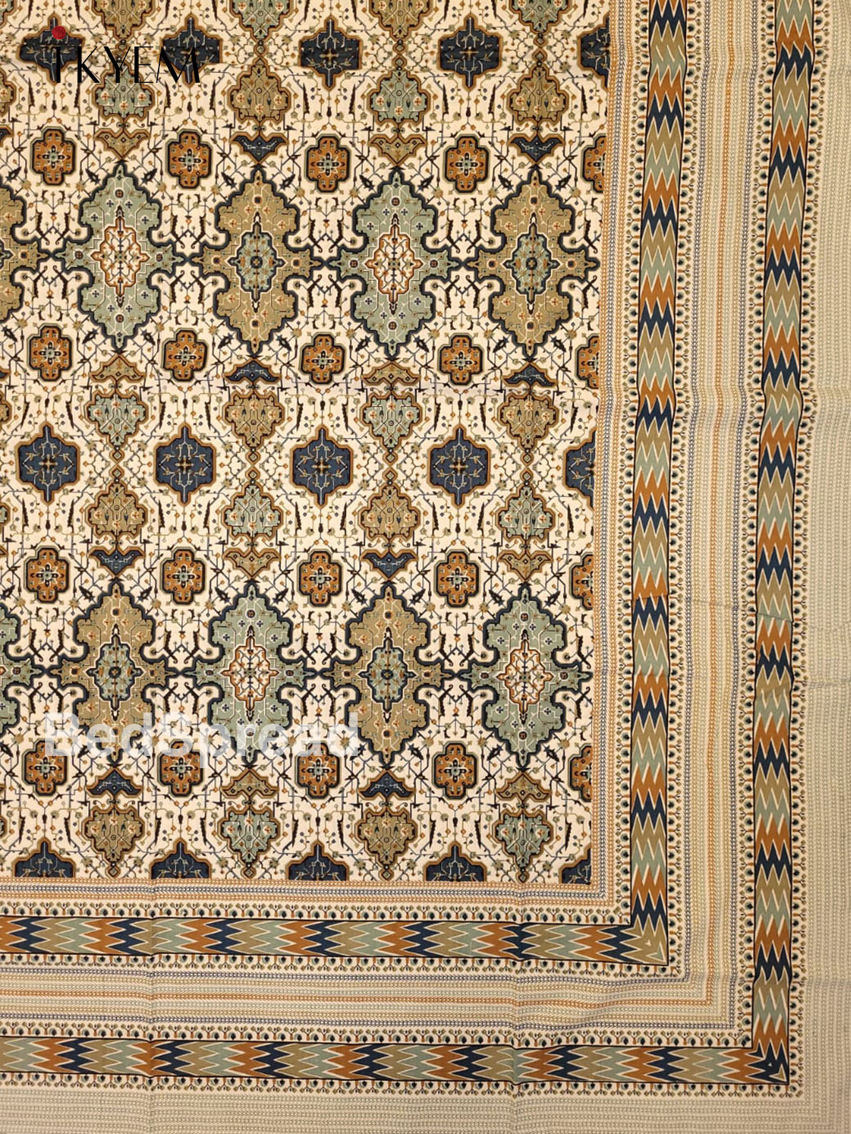 Cream and pastel Green - Bed Spread
