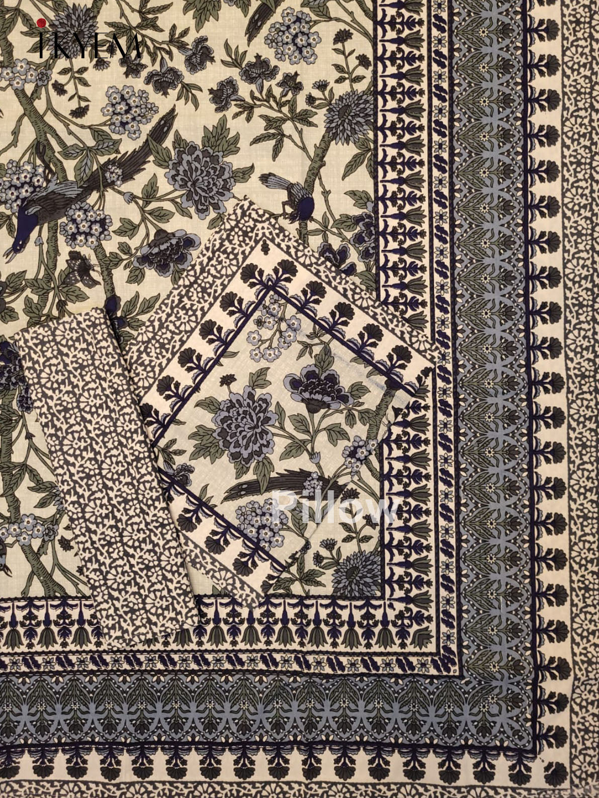 Cream and Blue - Bed Spread